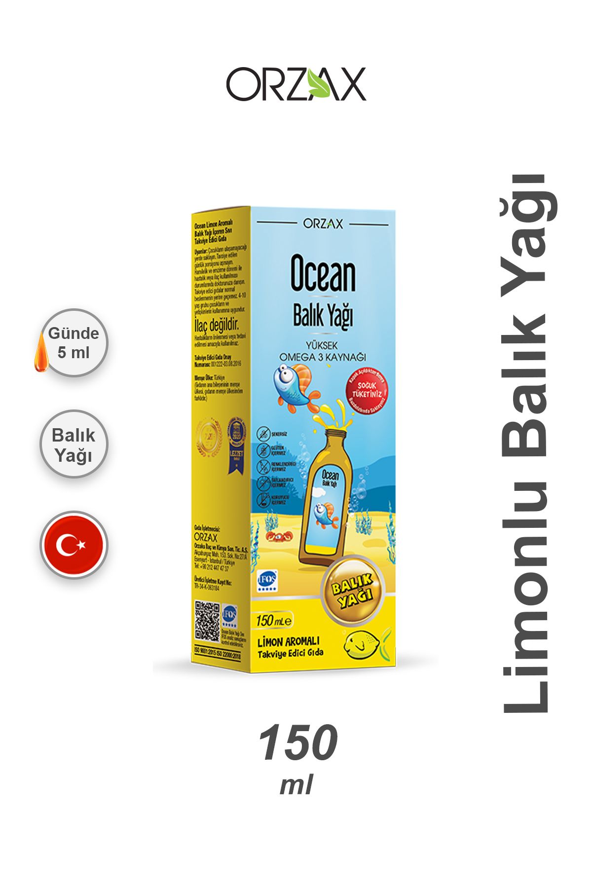 Orzax Ocean Omega3 Şurup 150 ml - Limon Aromalı