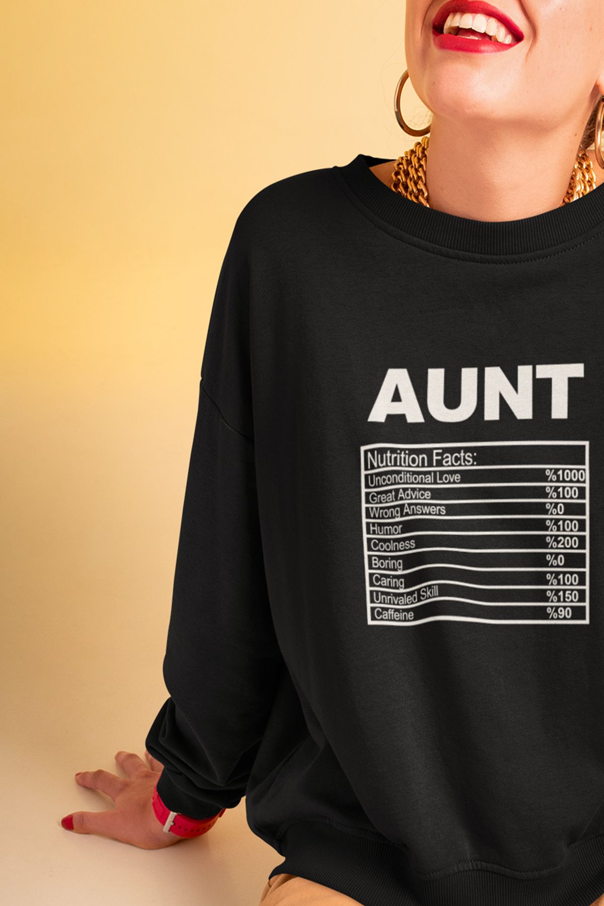 qoeuyl boutique Aunt Nutrition Facts Baskılı Teyze Hala Hediyelik Eğlenceli Bisiklet Yaka Sweatshirt