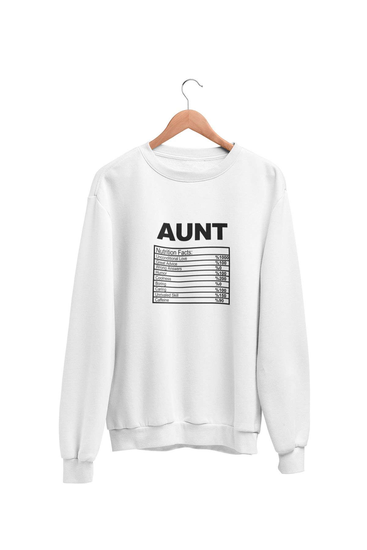 qoeuyl boutique Aunt Nutrition Facts Baskılı Teyze Hala Hediyelik Eğlenceli Bisiklet Yaka Sweatshirt