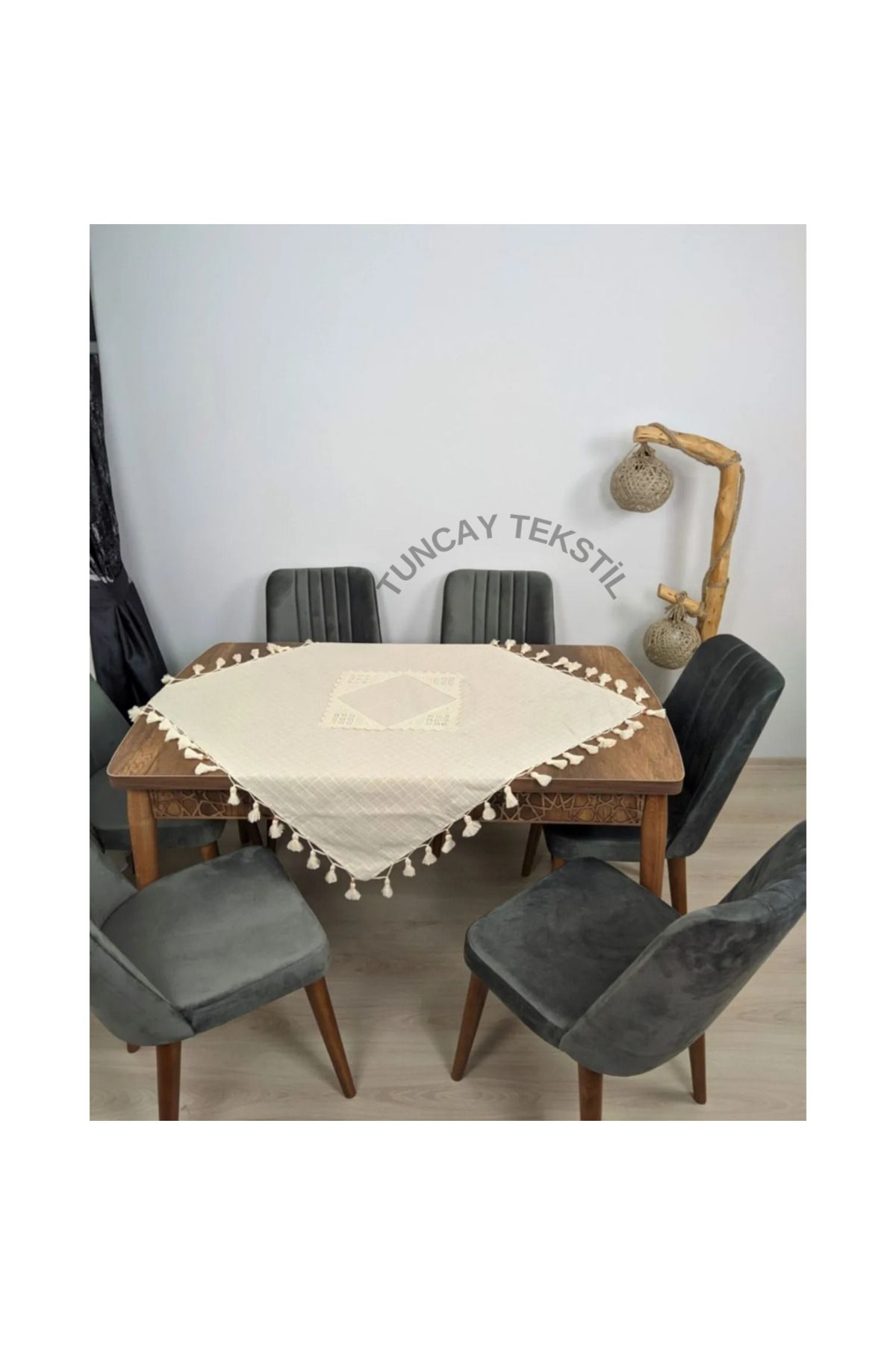 TUNCAY TEKSTİL-Hand Lace Hand Tied Fringed Tasseled Fiskos Square Cover Cloth Finding Linen Small Tablecloth 2
