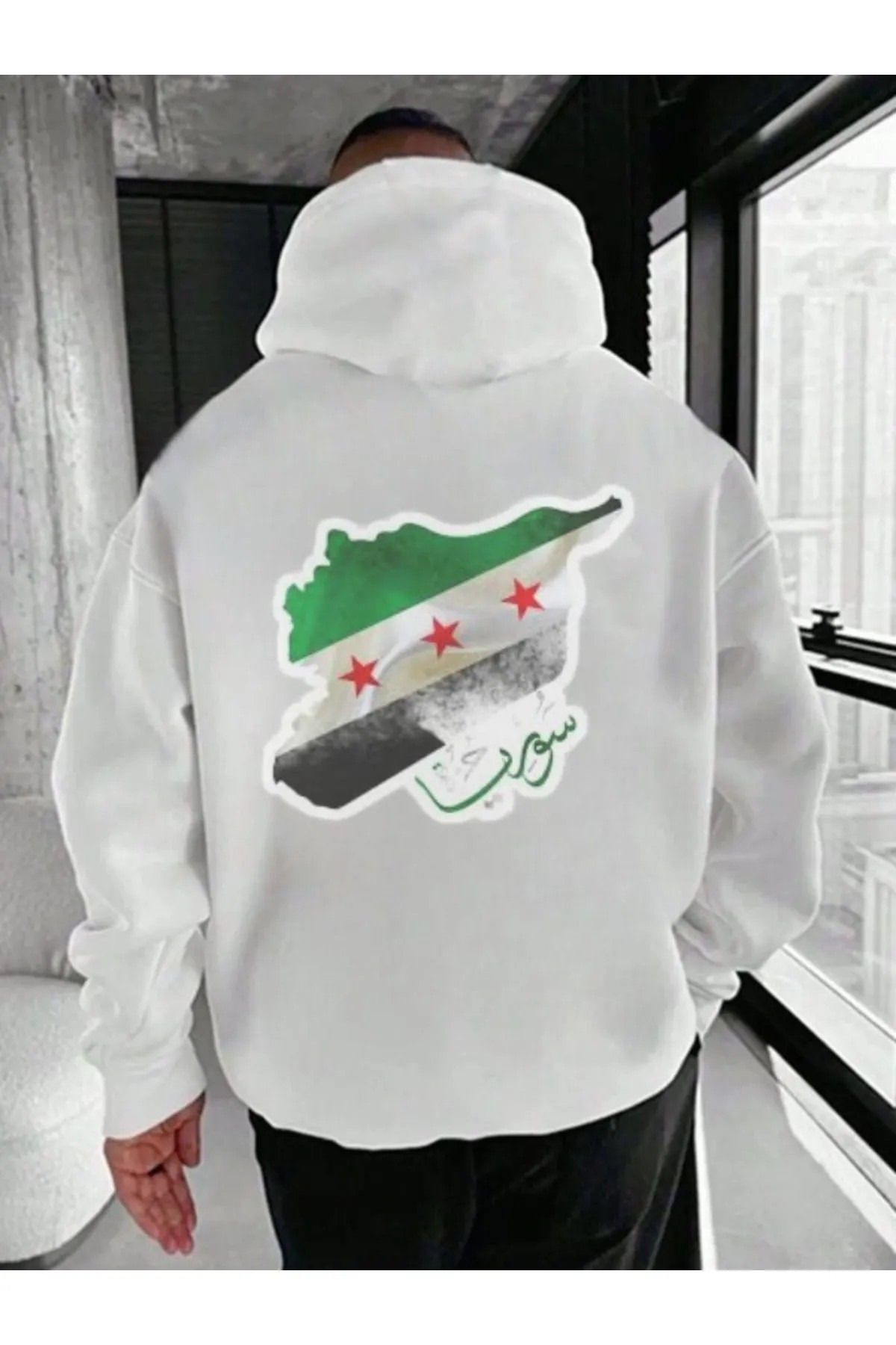 EFFRENATU Unisex Kışlık Sweatshirt suriye -syria-Baskılı Oversize Kalın Kapüşonlu Hoodie