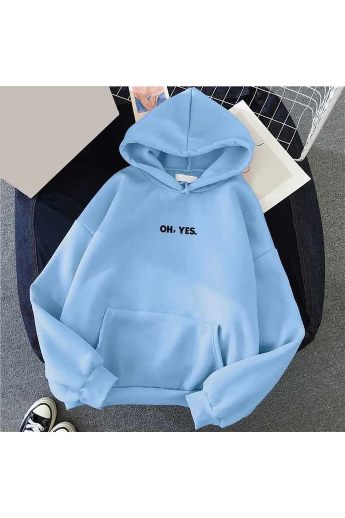 EFFRENATU Kışlık Sweatshirt kalp Baskılı Oversize Kalın Kapüşonlu Hoodie 3 iplik