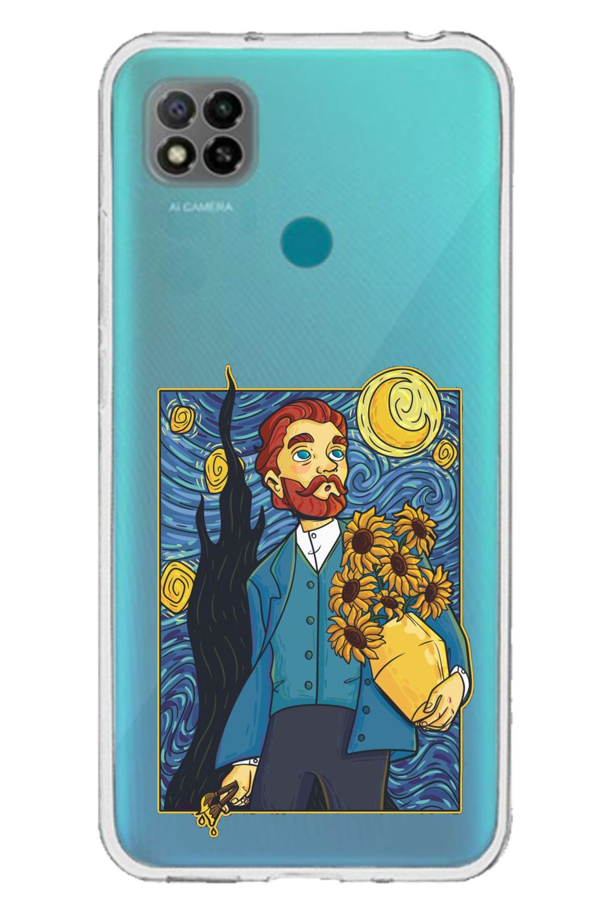 TechTree Redmi 9C / 10A Uyumlu Van Gogh Portre Tasarımlı Şeffaf Silikon Kılıf