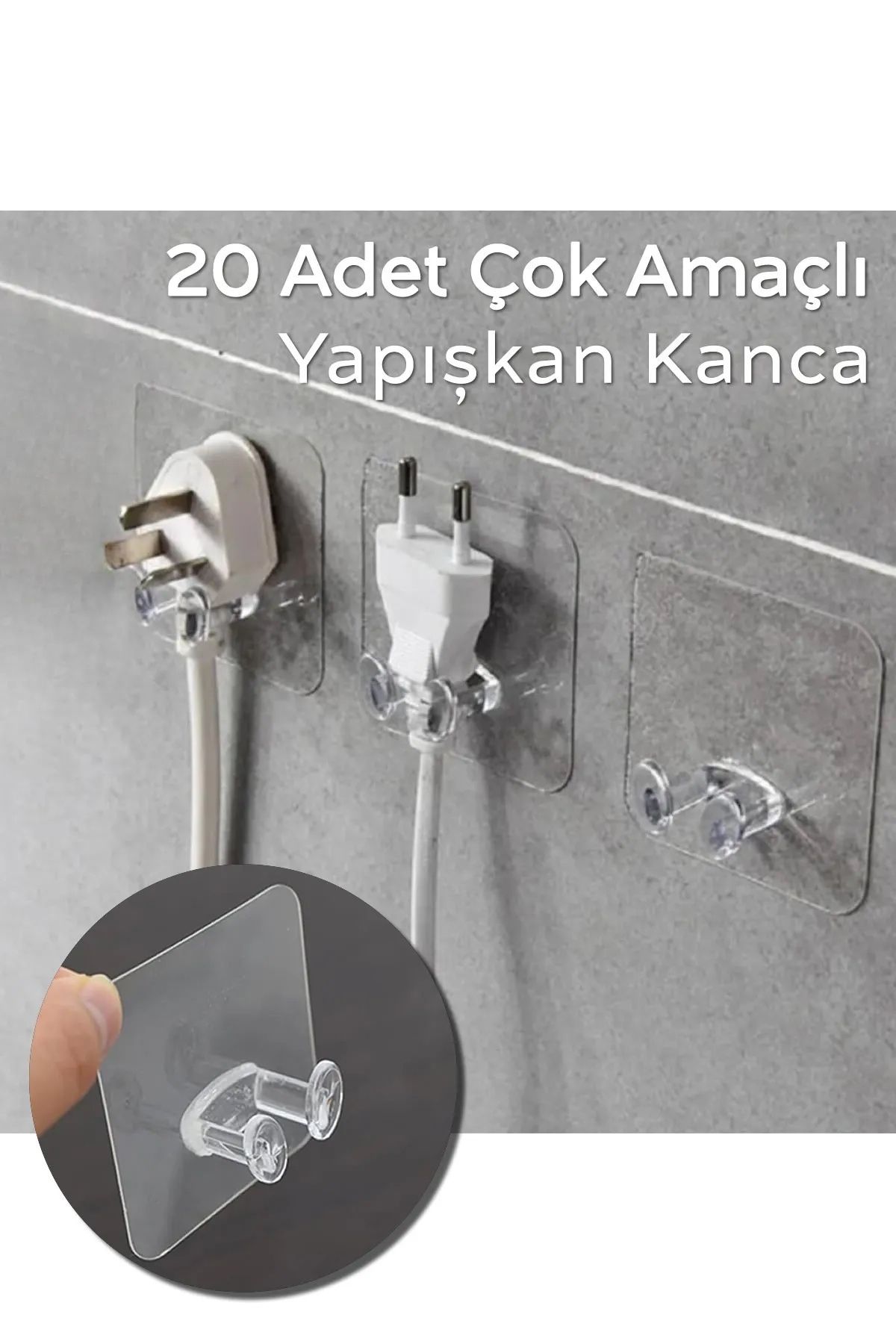 Hombak 20 Adet Yapışkanlı Çok Amaçlı Kanca | Kablo Tutucu