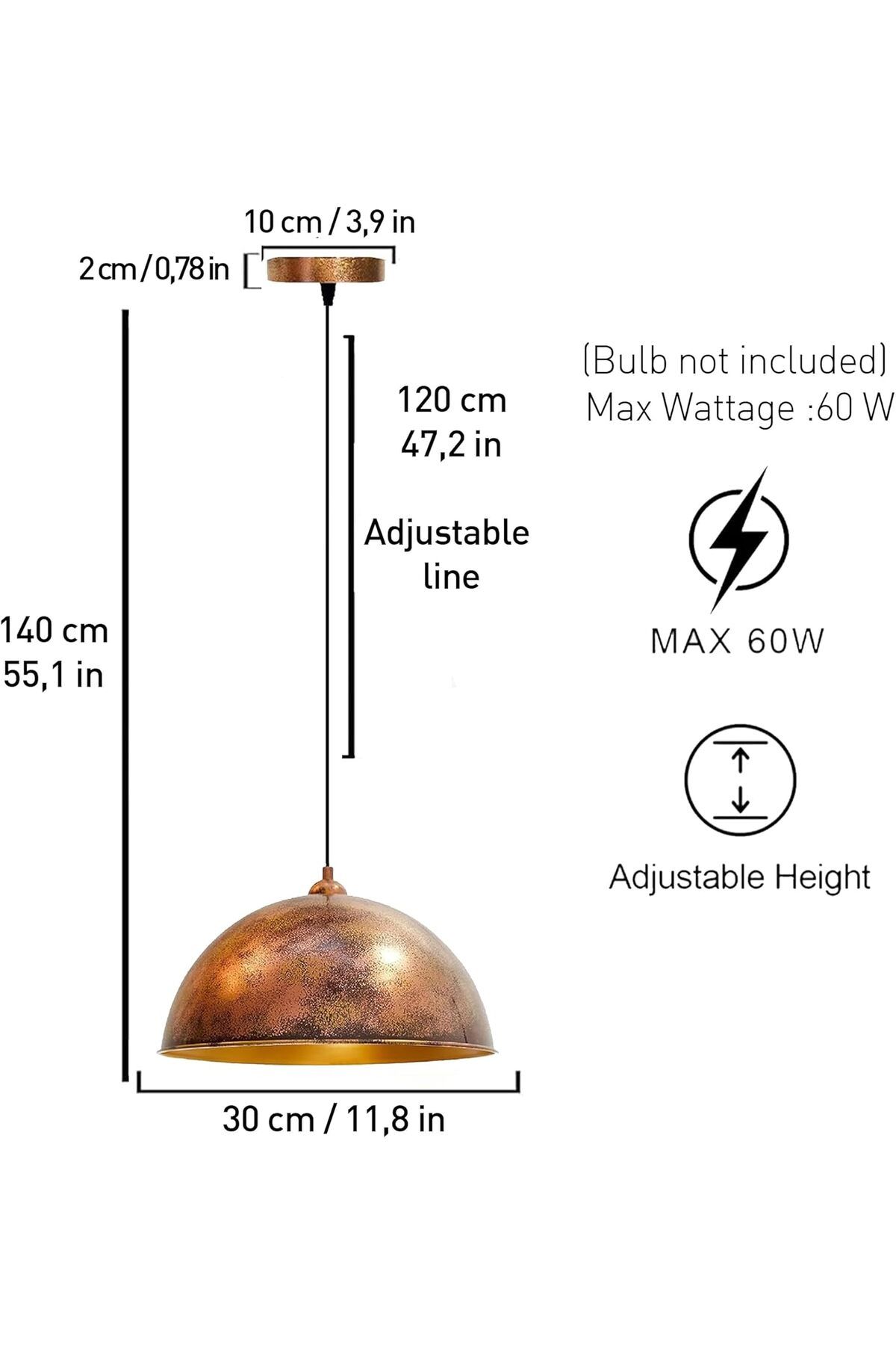 Bamyum-Lipeo 30 cm Hängelampe Metall E27 Kupferfarbe 2 Flammige 4