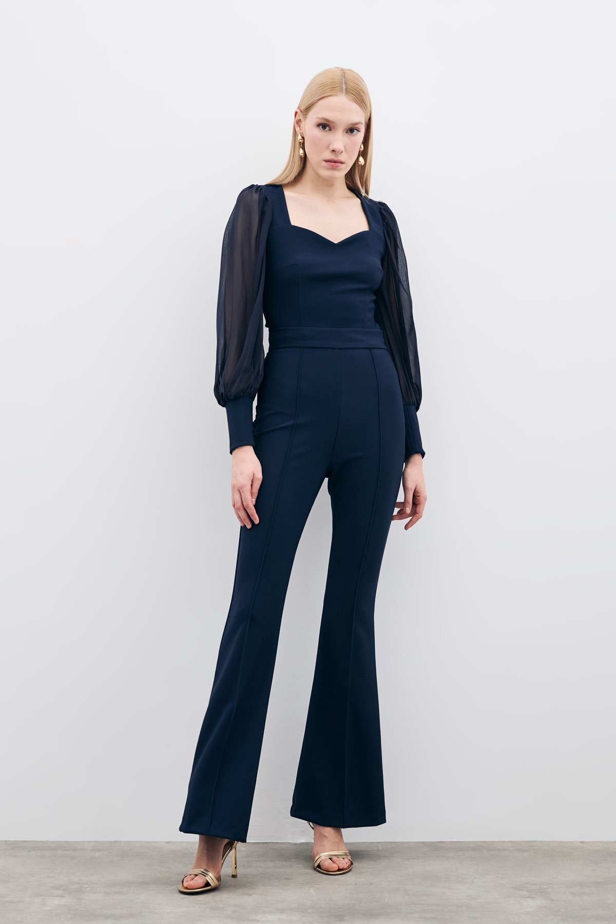 Sateen-Spanish Leg Trousers - Navy 2