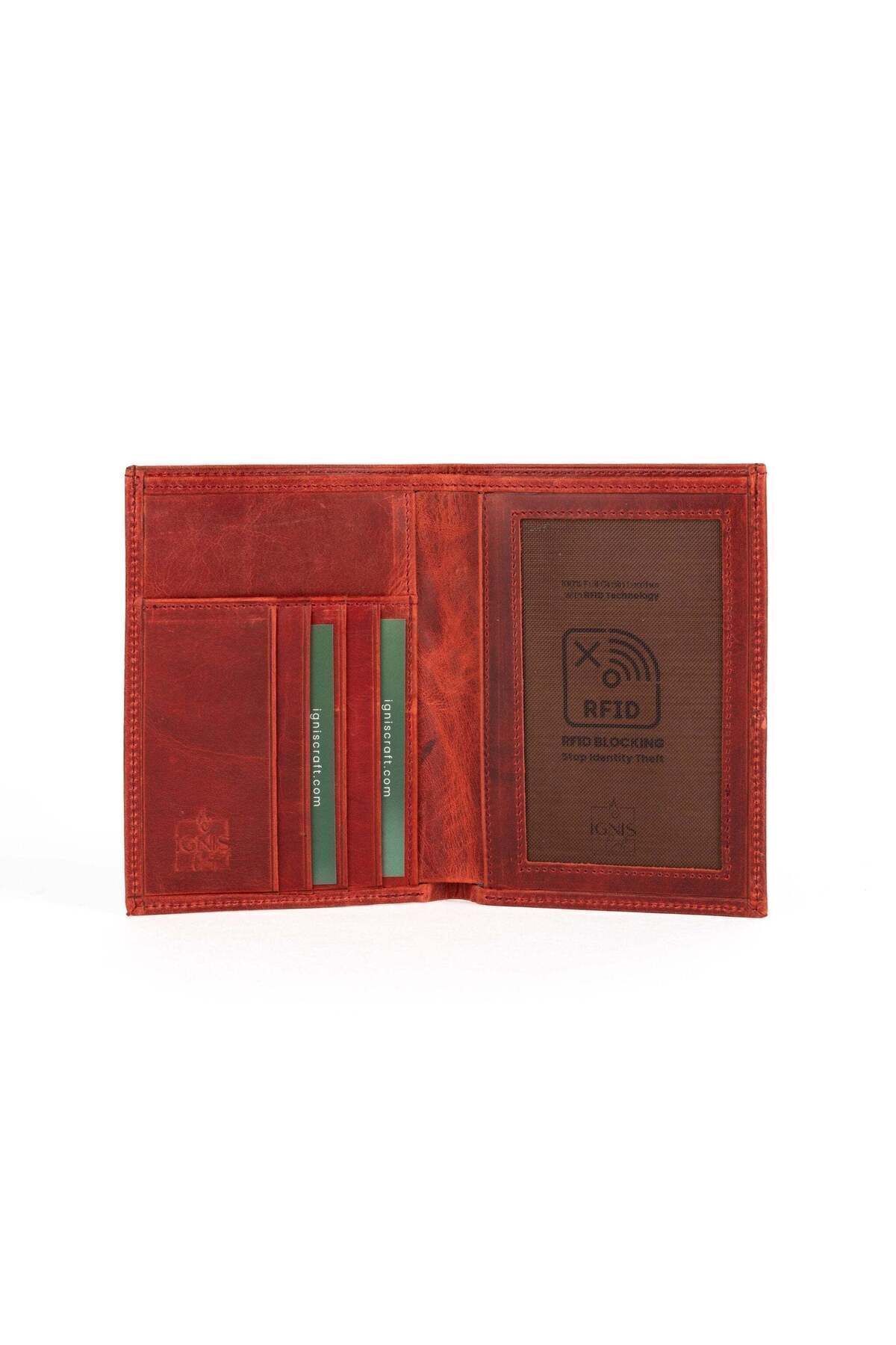 Ignis Craft-Red Genuine Leather Rfid Passport Wallet - Minimalist Voyager Carnelian 2