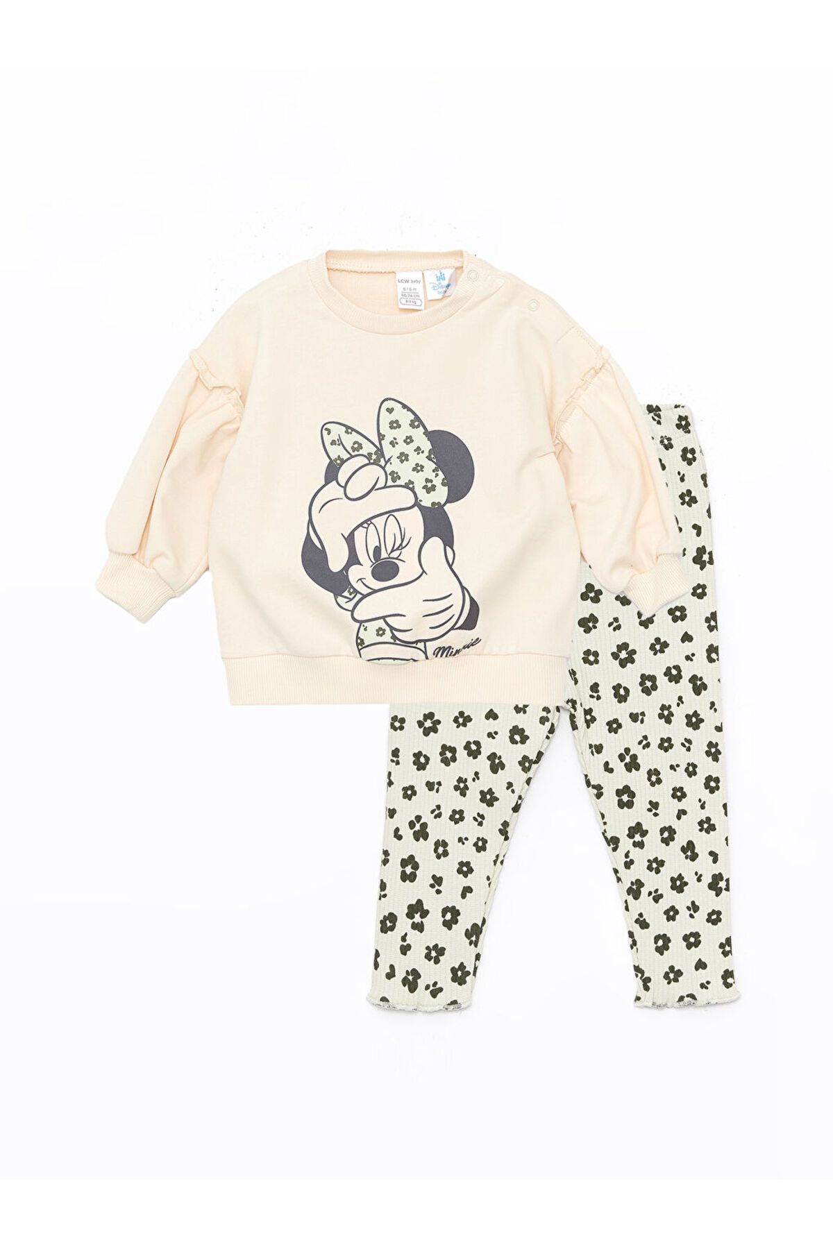LC Waikiki Yeni Sezon Bisiklet Yaka Uzun Kollu Minnie Mouse Baskili Kiz Bebek Sweatshirt ve Tayt