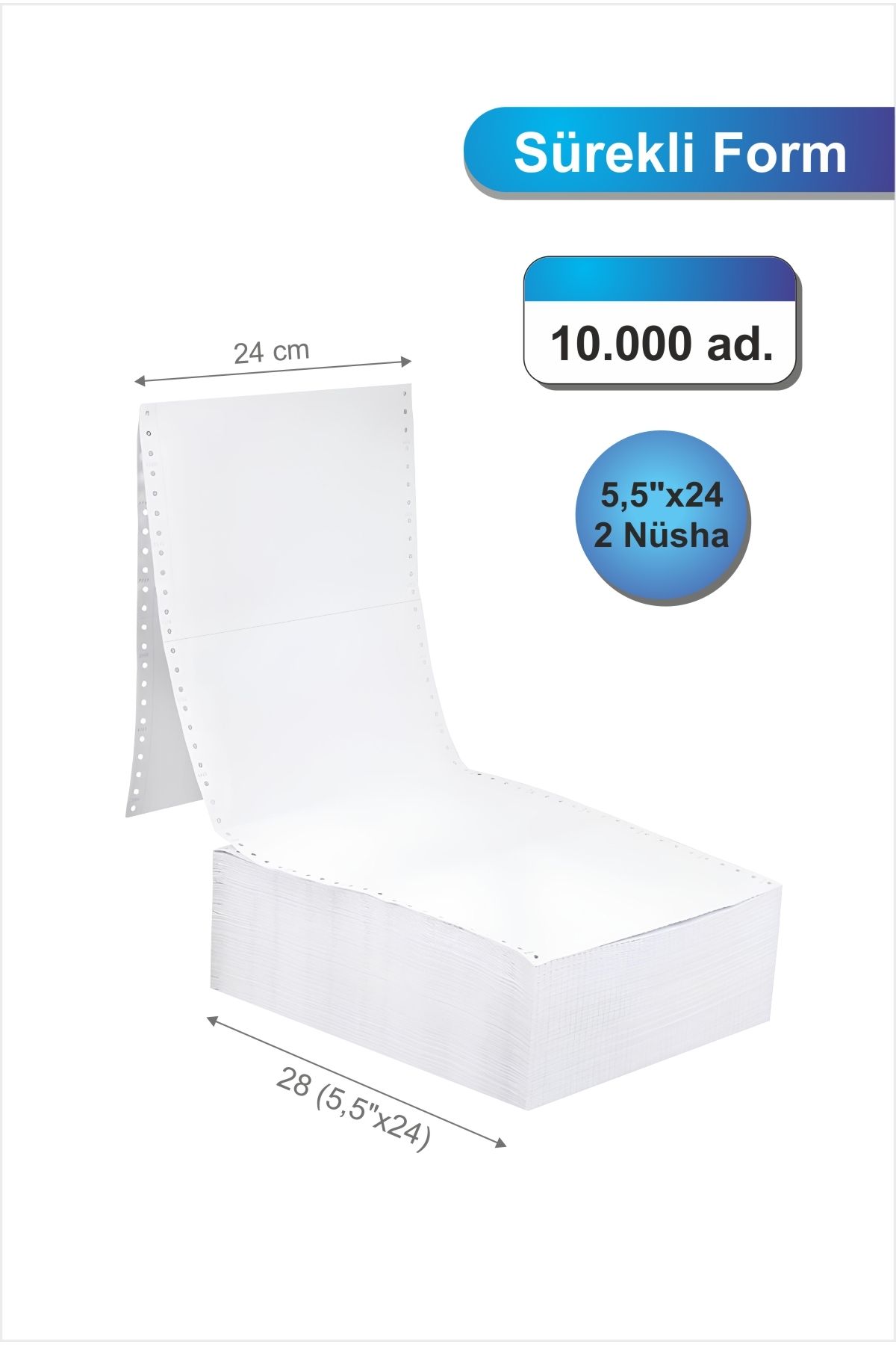 POZİTİF FORM 5,5x24 Kantar Fişi 2 Nüsha 10000 Adet ,  Beyaz Otokopili Sürekli Form (5,5x24 cm)