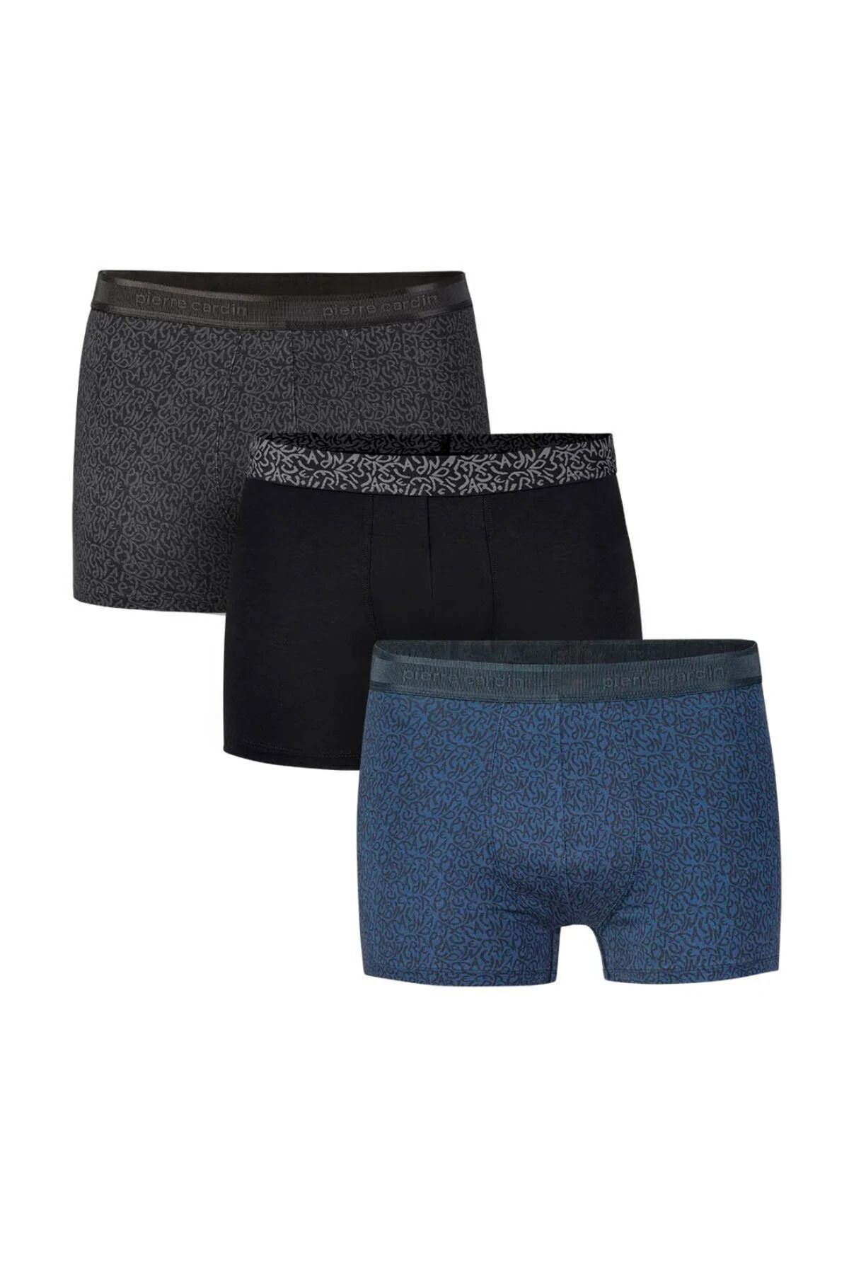 Pierre Cardin Modal Pamuklu Likralı 3'lü Paket Siyah-Antrasit-Lacivert Desenli Boxer Q4.U.7O.K7.K.A.P.C