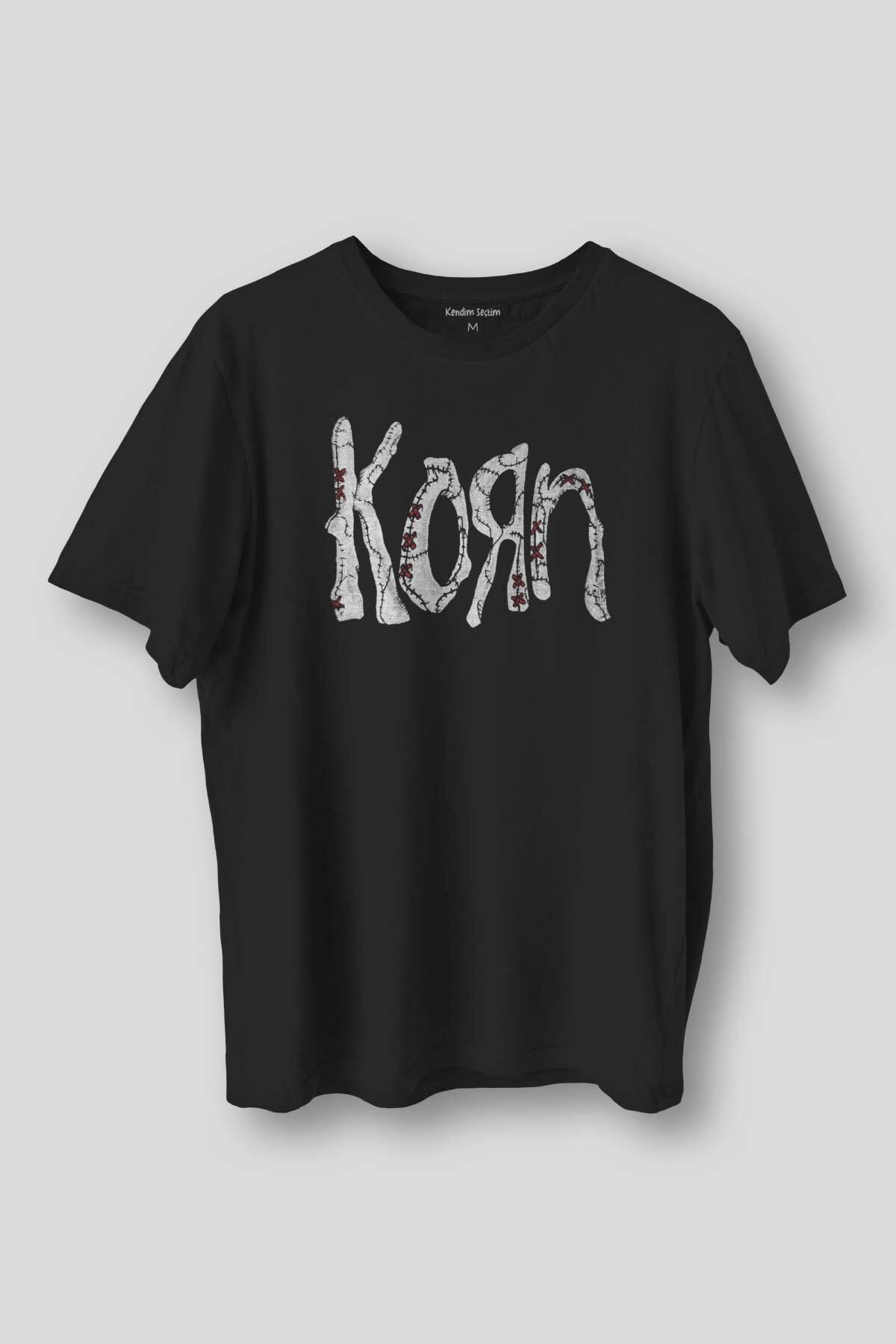 Kendim Seçtim Korn Baskılı Tişört Metal Rock Music Unisex Regular Fit Pamuklu T-shirt