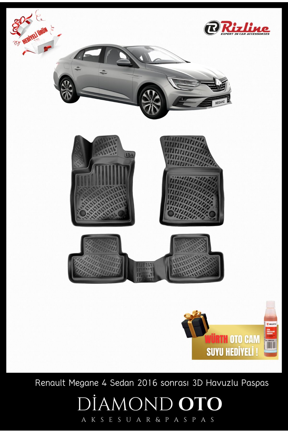 Rizline Renault Megane 4 Sedan 3d havuzlu paspas 2016-2017-2018-2019-2020-2021-2022-2023-2024