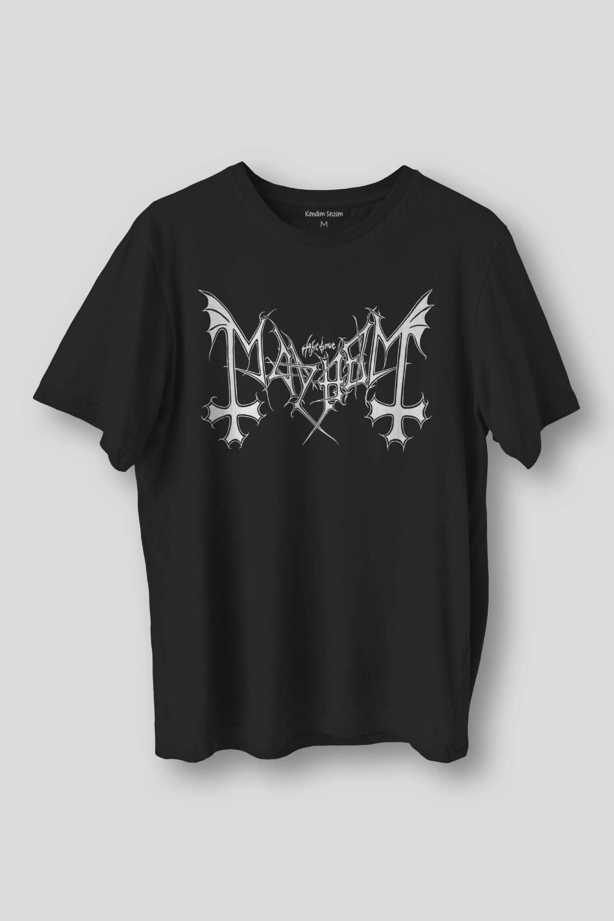 Kendim Seçtim Black Metal Mayhem Tişört Music Rock Baskılı Unisex Regular Fit Pamuklu T-shirt