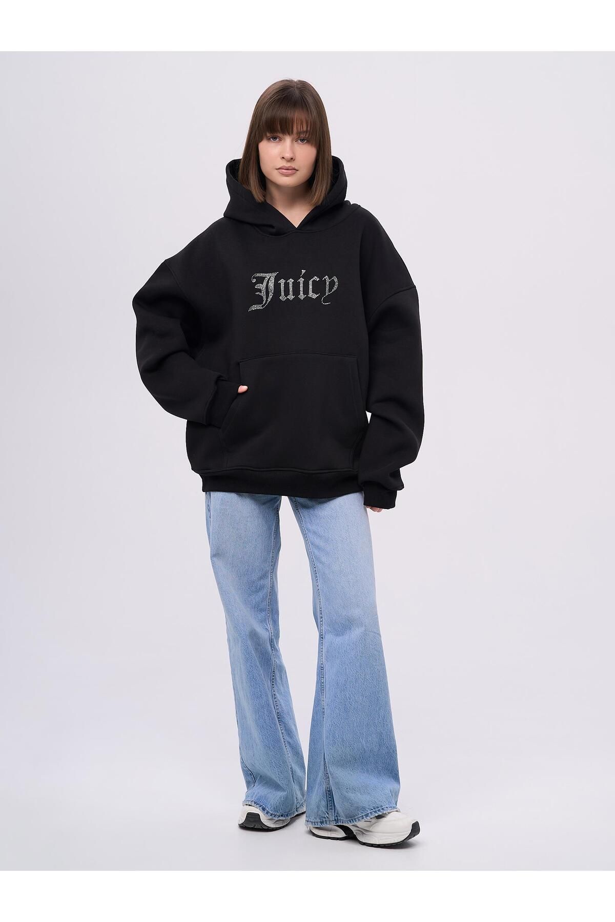 ACTIVE MODA Unisex Juicy Taş Baskılı Sweatshirt Siyah