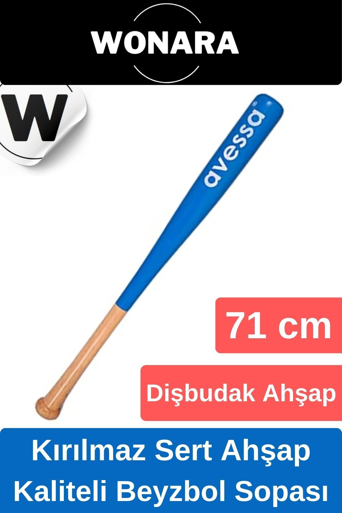 Wonara Premium Özel Üretim Dayanıklı Kırılmaz Ahşap 71 cm Mükemmel Kavrayışlı Kaliteli Beyzbol Sopası