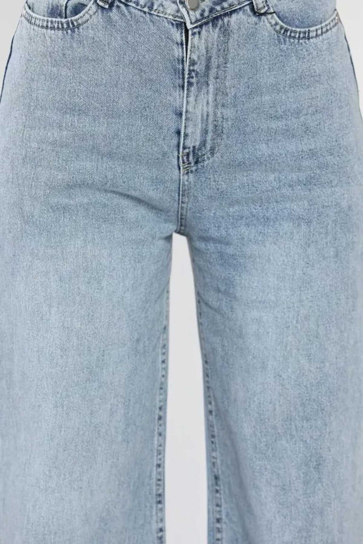 geenz manifacture Palazzo Jeans 90's Kar Mavi Likralı Süper Yüksek Bel Wide Leg Salaş Jeans Palazzo Pantolon