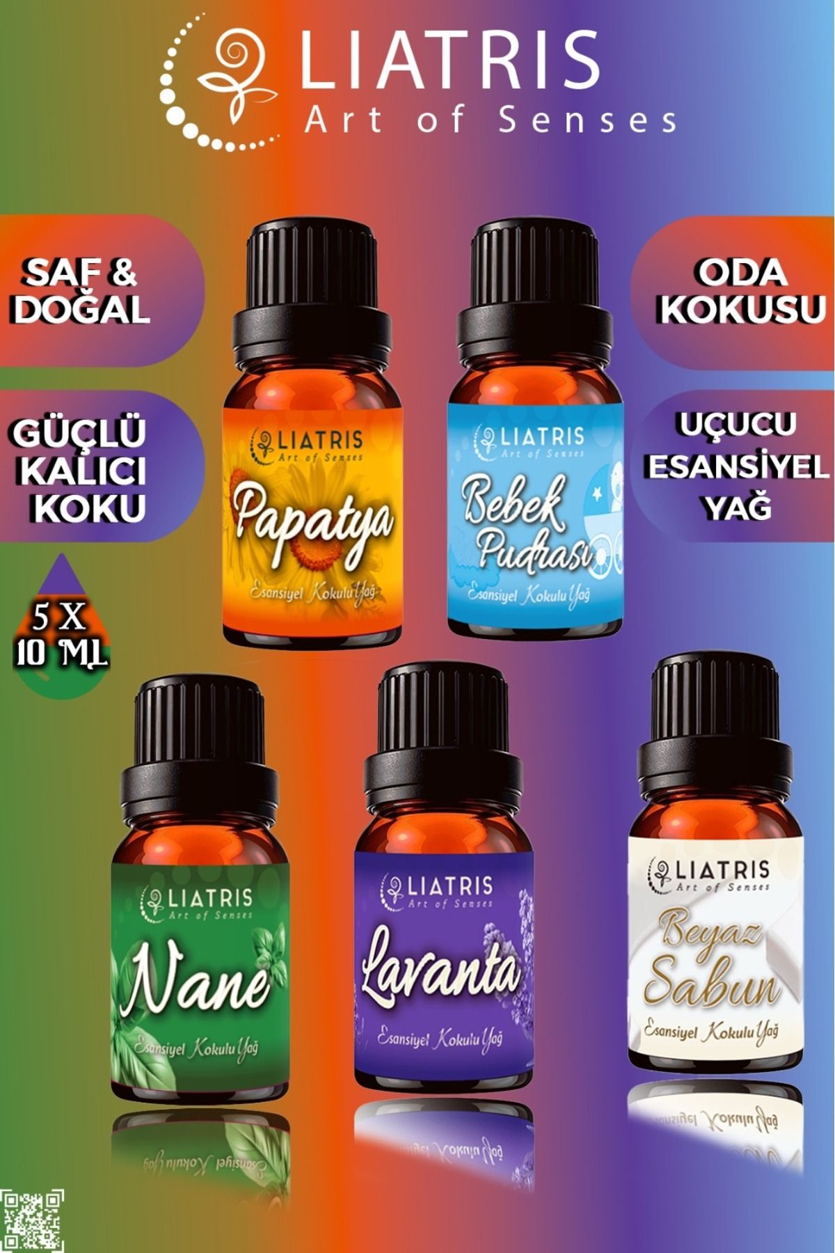 liatris LAVANTA-BEYAZ SABUN-PAPATYA-BEBEK PUDRASI-NANE esansiyel uçucu yağ 5*10 ml