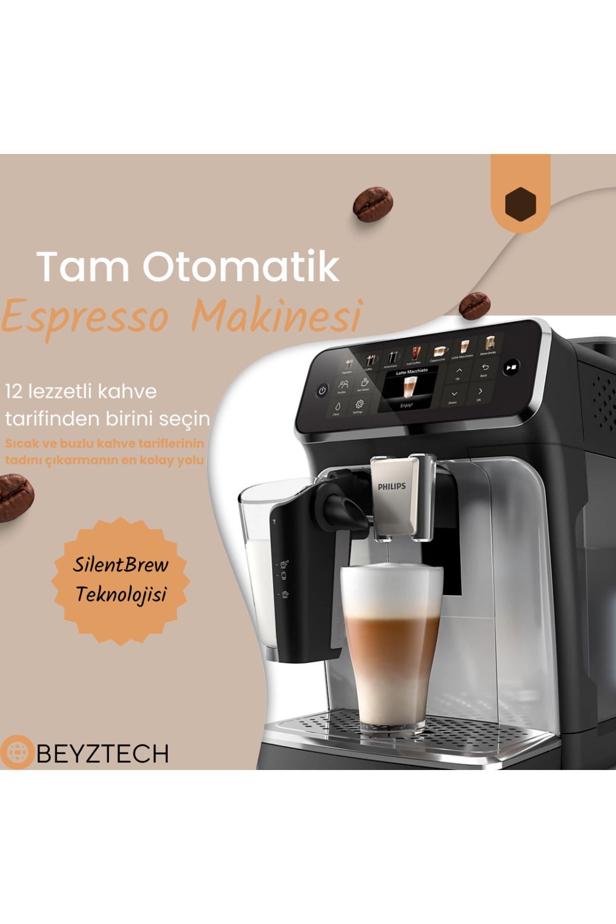 Philips SilentBrew Teknoloji Tam Otomatik Taze Öğütülmüş Çekirdekten Kahve 12 Sıcak ve Soğuk İçecek