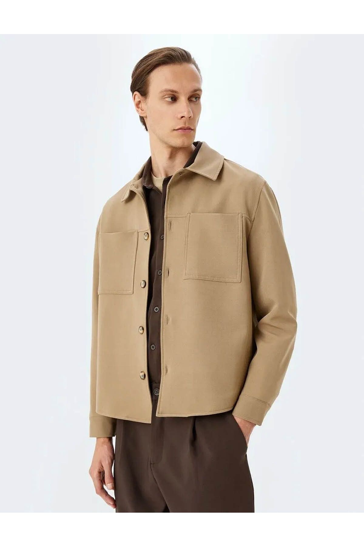 Koton-Men's Beige Jacket with Pocket Detail 5Skt30005Hw 3