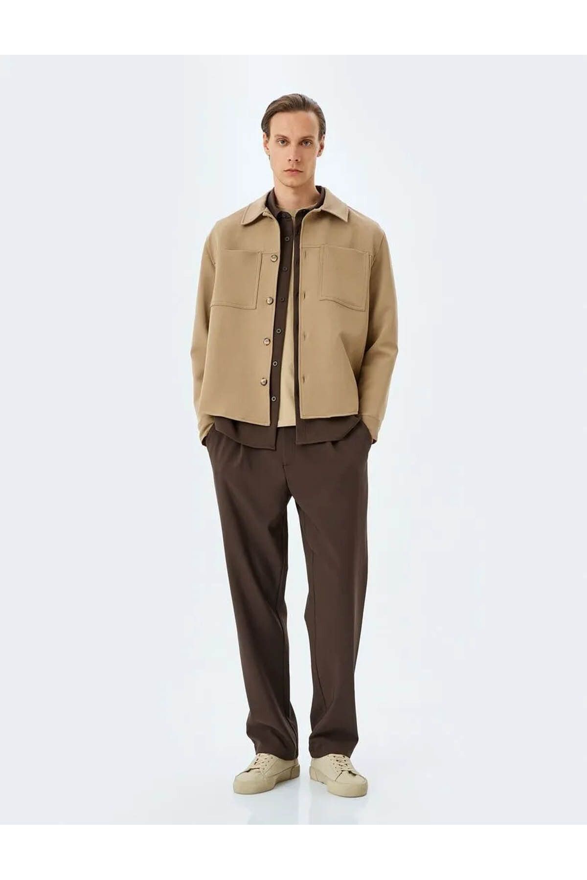 Koton-Men's Beige Jacket with Pocket Detail 5Skt30005Hw 1