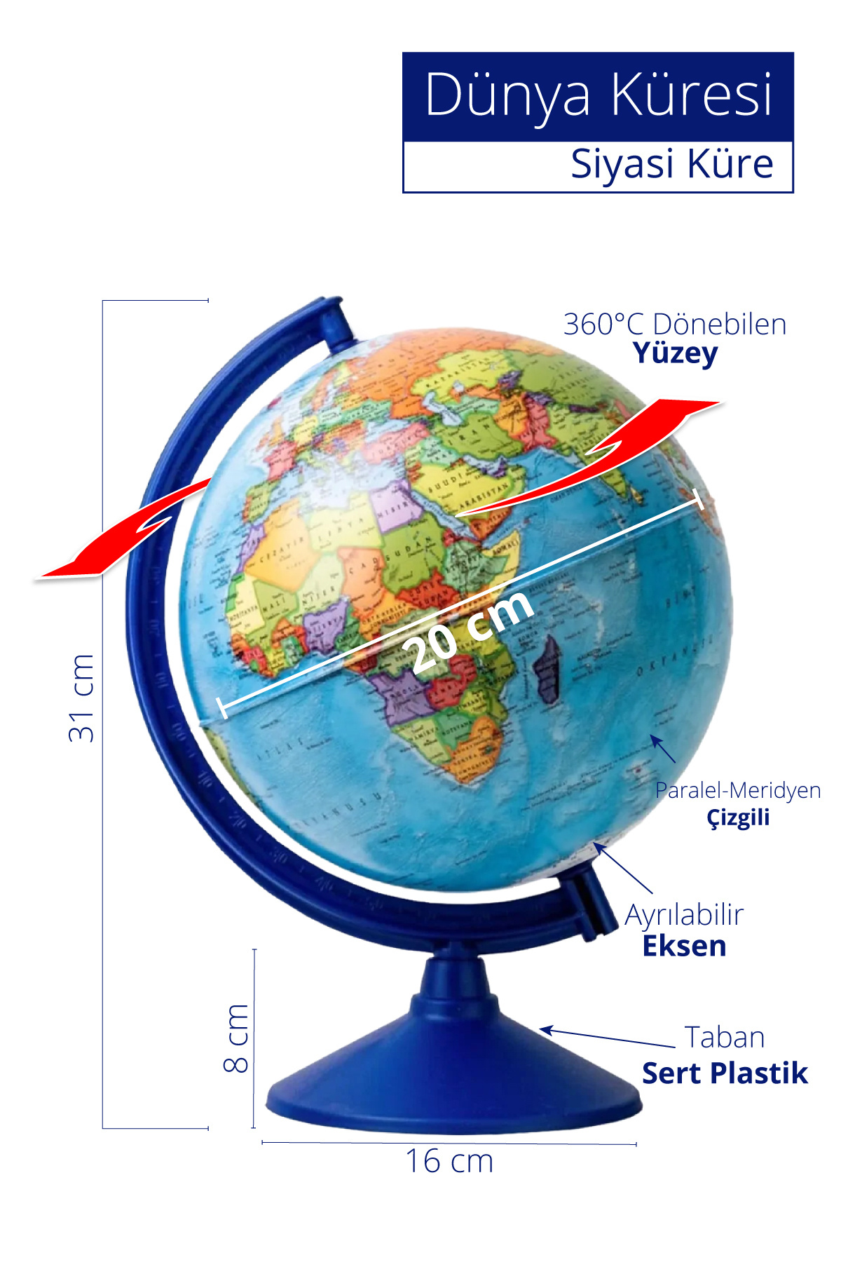 SmartFox Işıksız Siyasi Dünya Küre - ( Yerküre ) 20 Cm - 47204