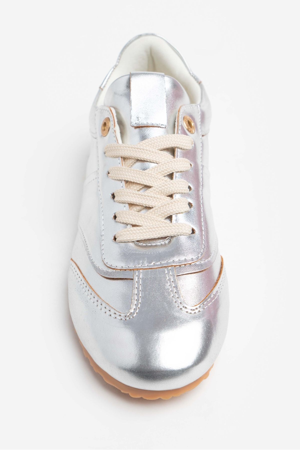 NİŞANTAŞI SHOES-Dámská šněrovací sportovní obuv Helen Silver Metallic Flat Sole 7