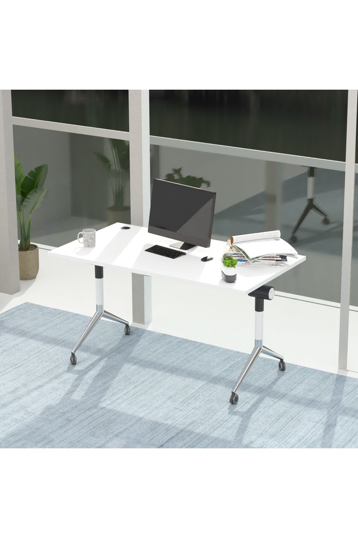 Mahmayi-ZF-08A Multipurpose Foldable Training/Computer Table, Adjustable Standing Desk-White (white) 4