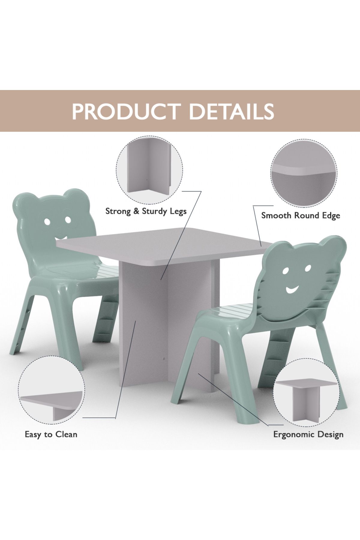 Mahmayi-CH01 Ergonomic Child Desk 60x60x50 Low height With Round Edges (Light Grey, Single Table 60x50cms) 3