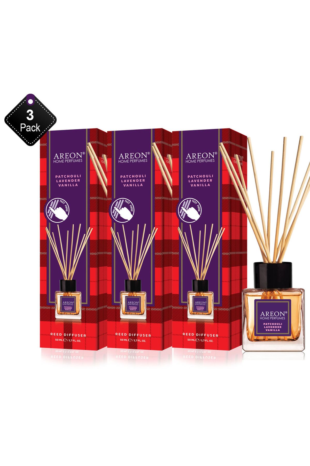 Areon-Pack Of 3 Areon Home Perfumes 50 ml Tartan Patchouli Lavender Vanilla 1