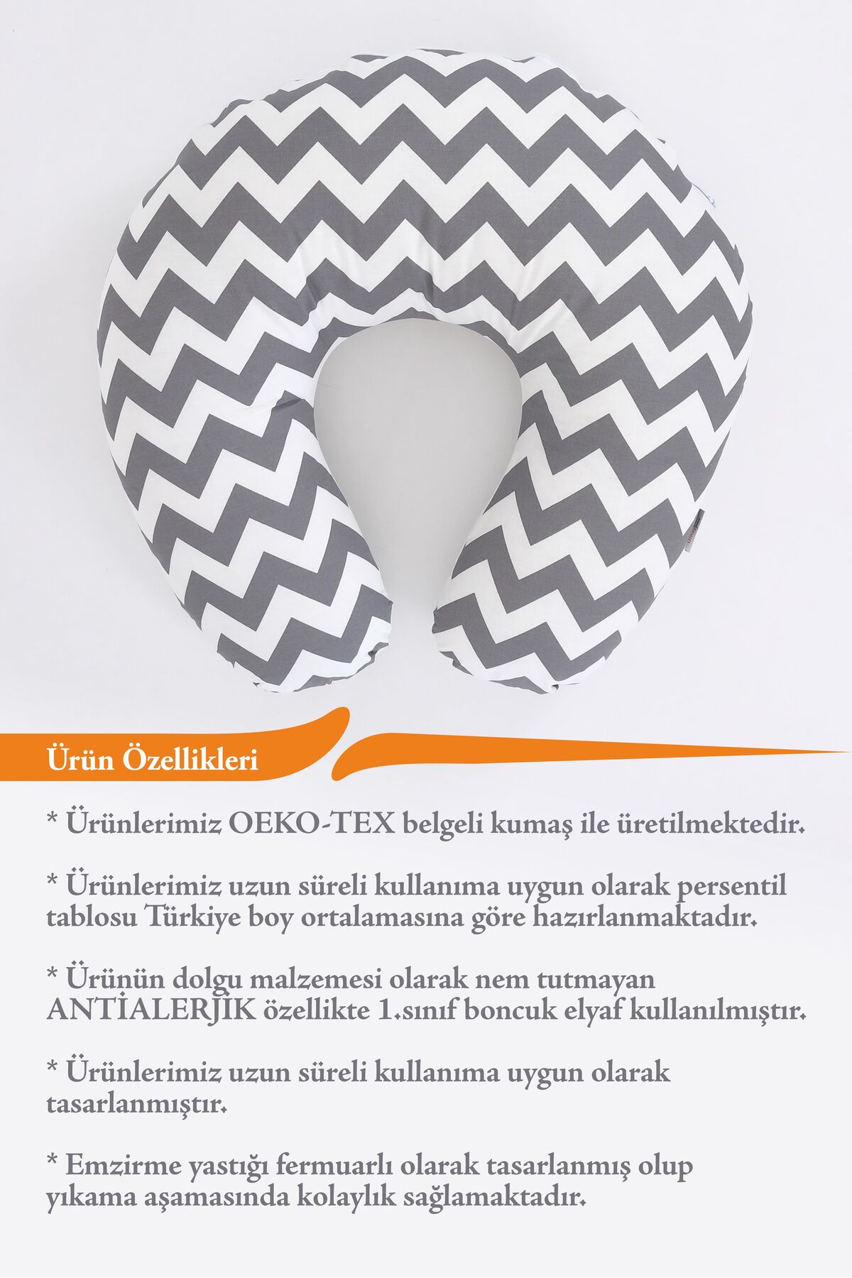 Umaybebek Emzirme Yastığı, Emzirme Önlüğü Set - Pamuklu Kumaş - Gri Zikzak fotoğrafı 4 (önizleme)