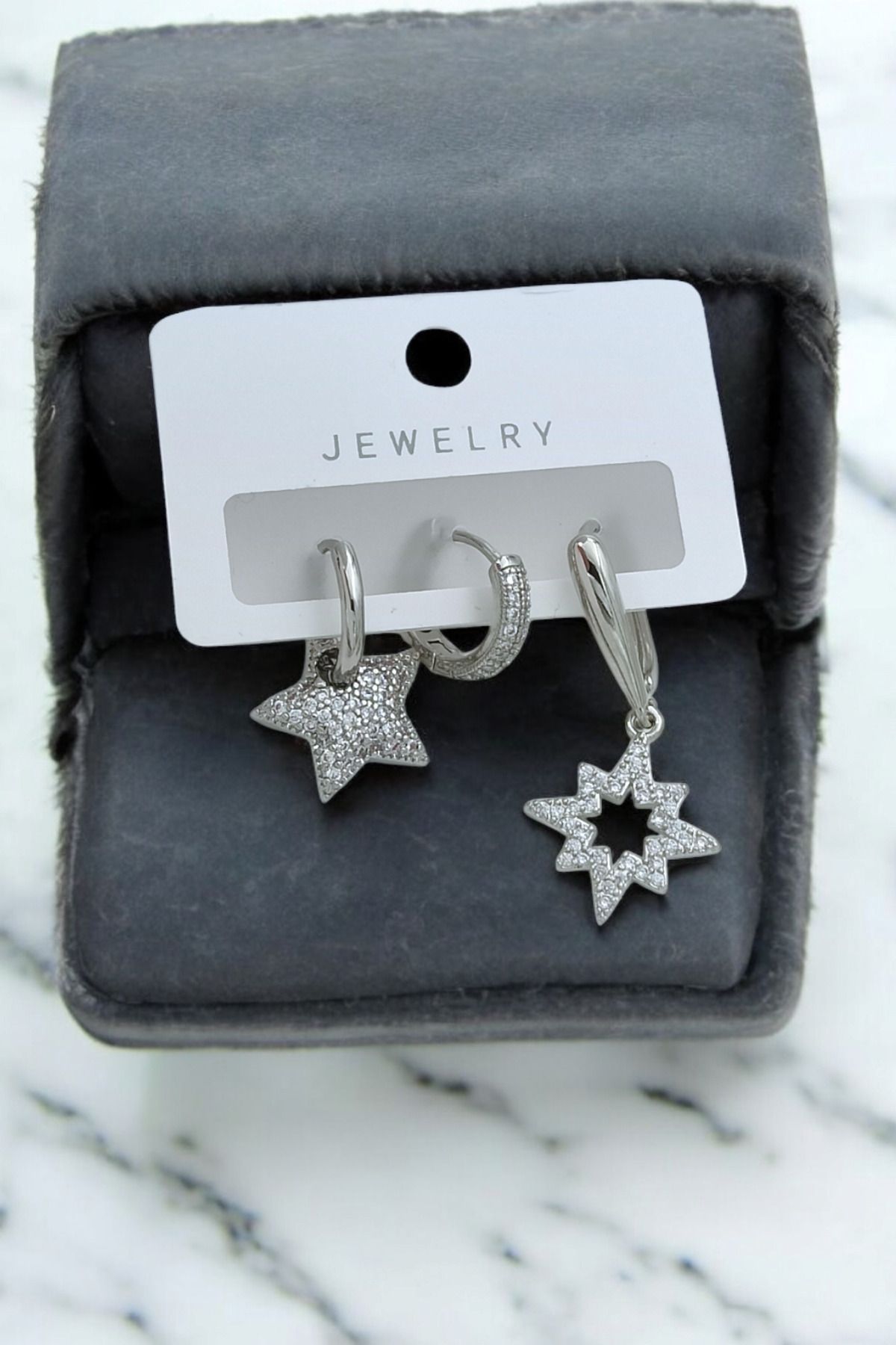 Çlk Accessories-Premium North Star Earrings with Stone Detail - 3-Piece Combination 35613 3