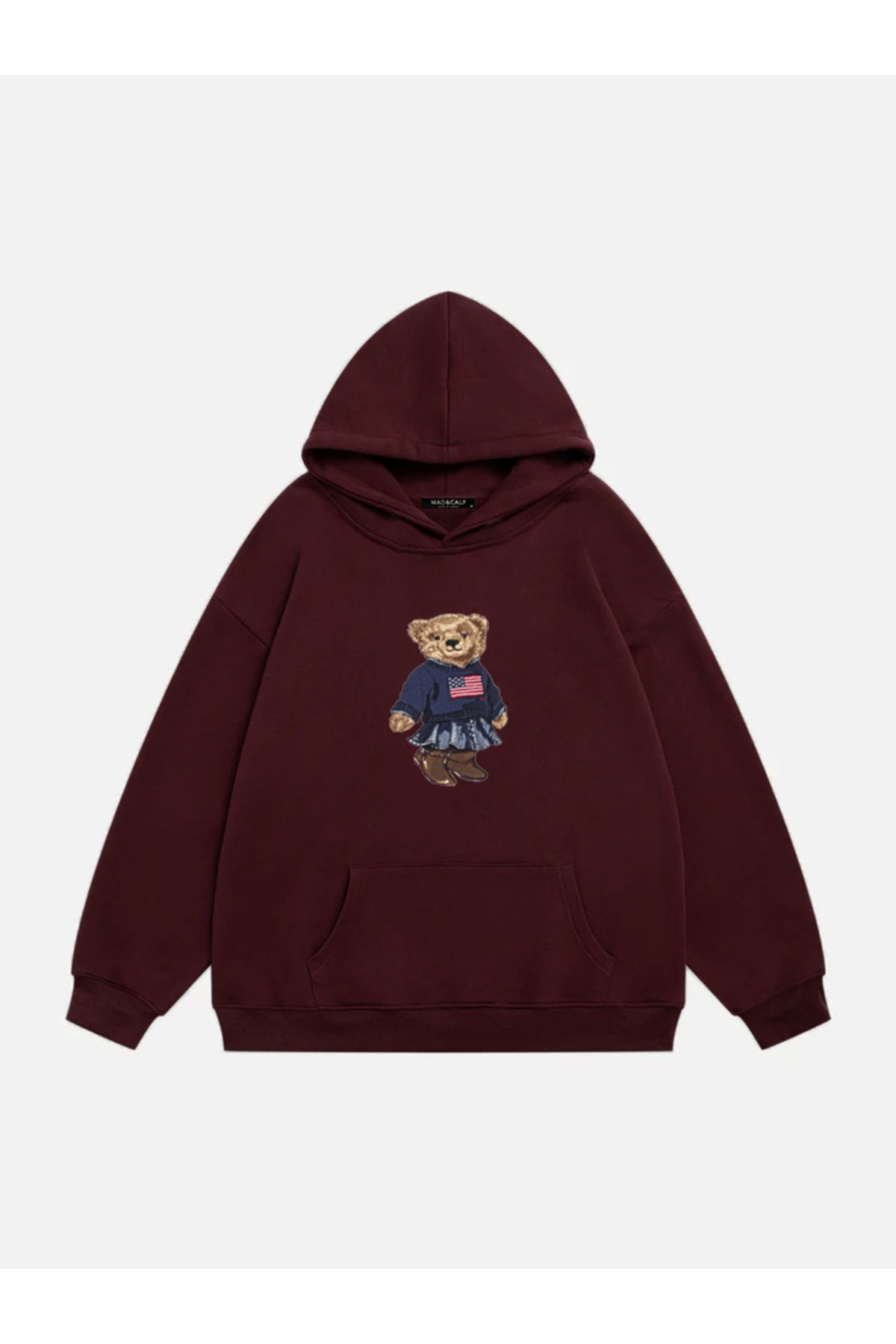 Mad&Calf Kadın Teddy Girl Baskılı Kapüşonlu Polarlı Oversize Sweatshirt