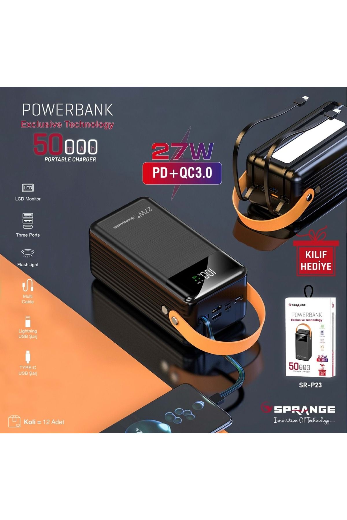 Plus Bilişim 50000 Mah. 27 Watt PD QC3.0 Super Hızlı Power Bank