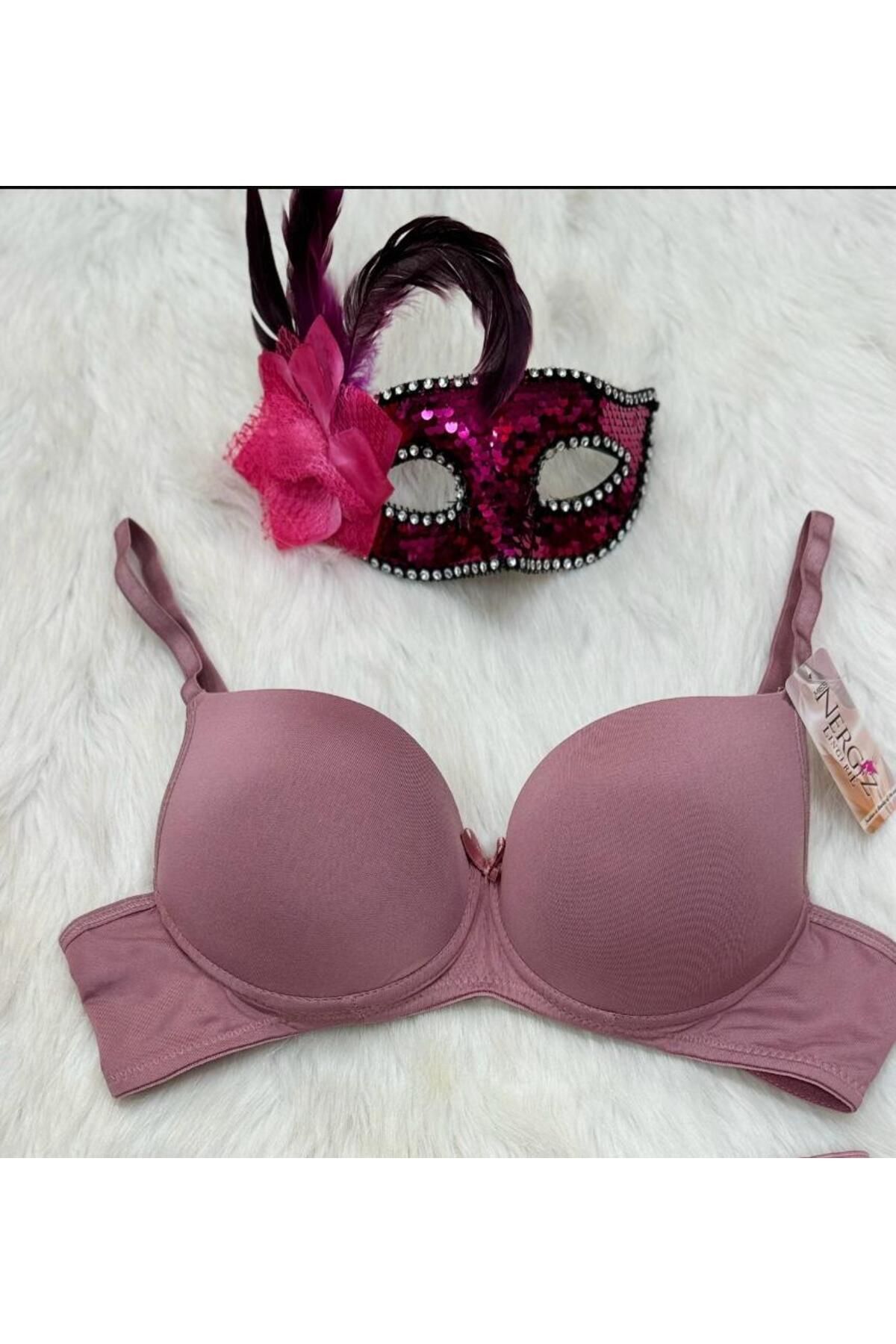 miss nergiz lingerie Destekli Push Up Dolgulu Yumuşak Dokulu Straplez Sütyen Pembe Renk