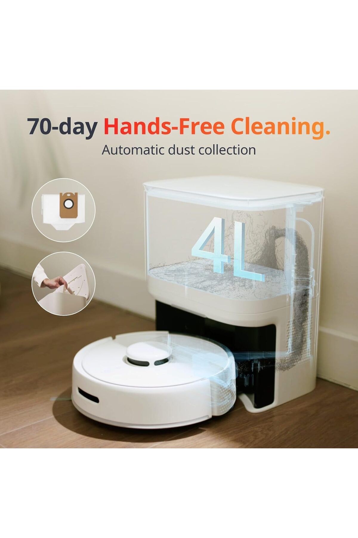 SwitchBot-Mini Robot Vacuum K10+ with Self-Empty Base for 70-Day of Cleaning 2500Pa Suction with voice control 6