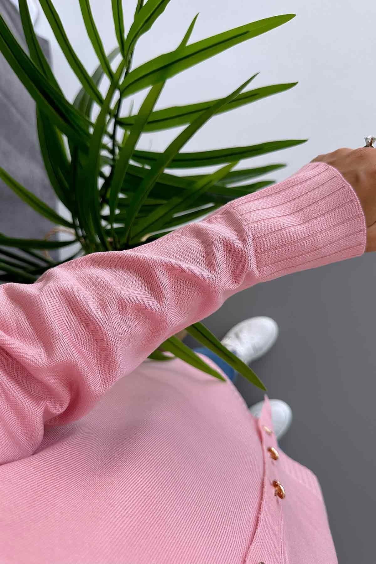 Ka Hijab-Mercerized Hijab Cardigan with V-Neck Side Slits - Pink 3
