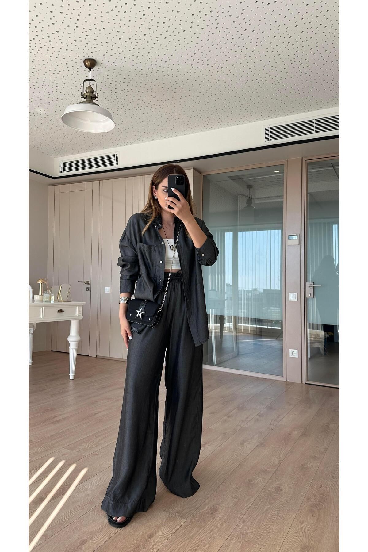 pelin yıldız butik Felix İnce Denim Gömlek Pantolon Takım