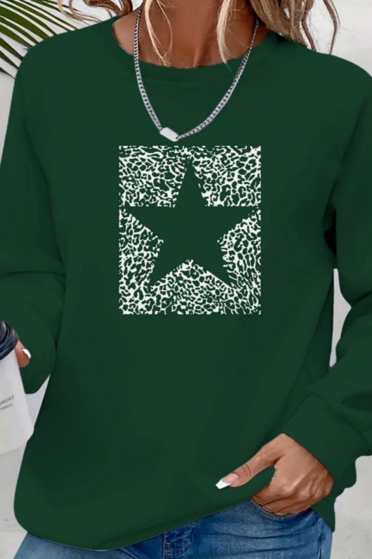 Mossta-Green Star Blouse - Long Sleeve, Crew Neck, Two Yarn 2