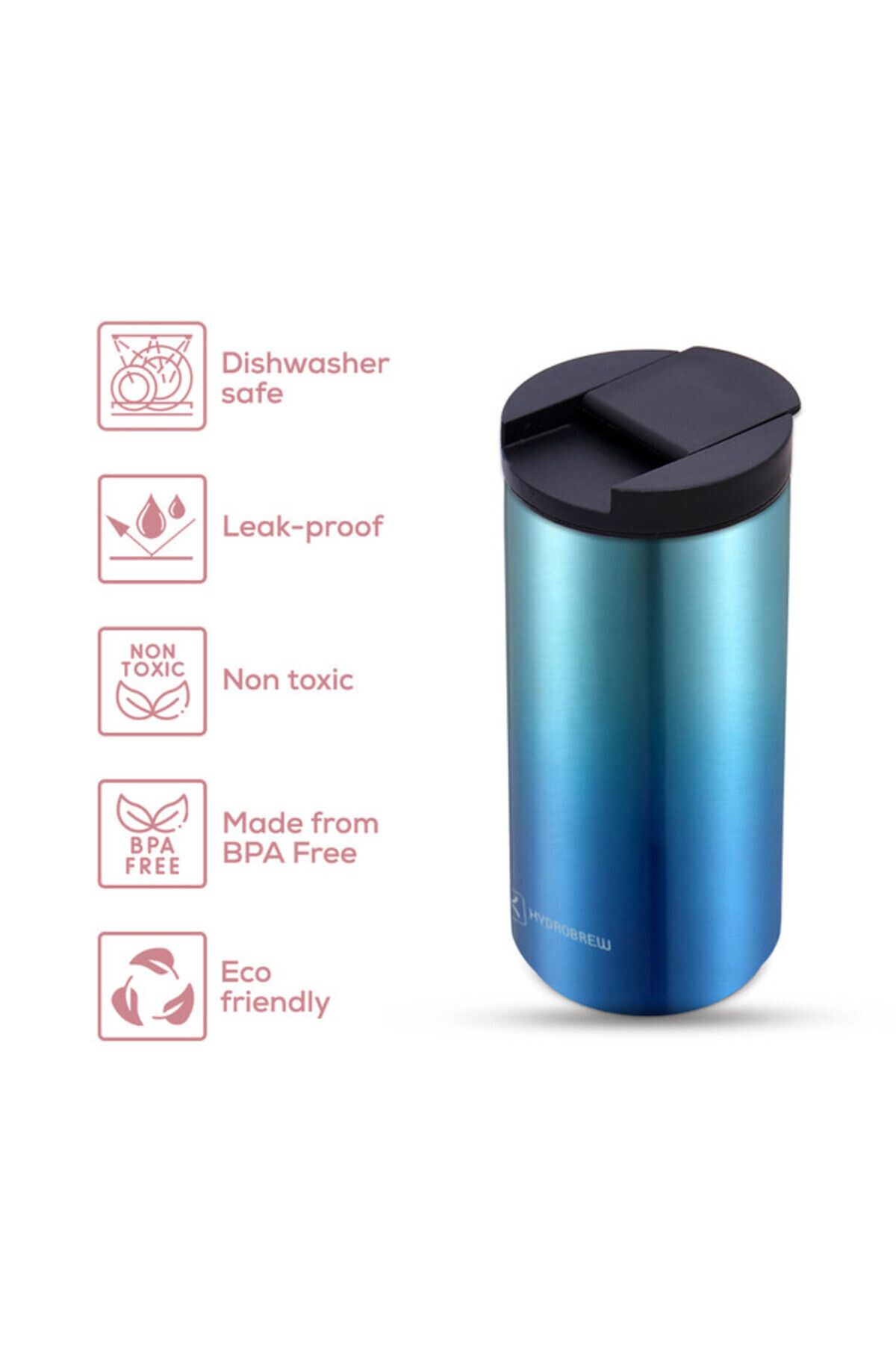 Hydrobrew-Double Wall Insulated Tumbler Water Bottle - Blue, 400ml 3