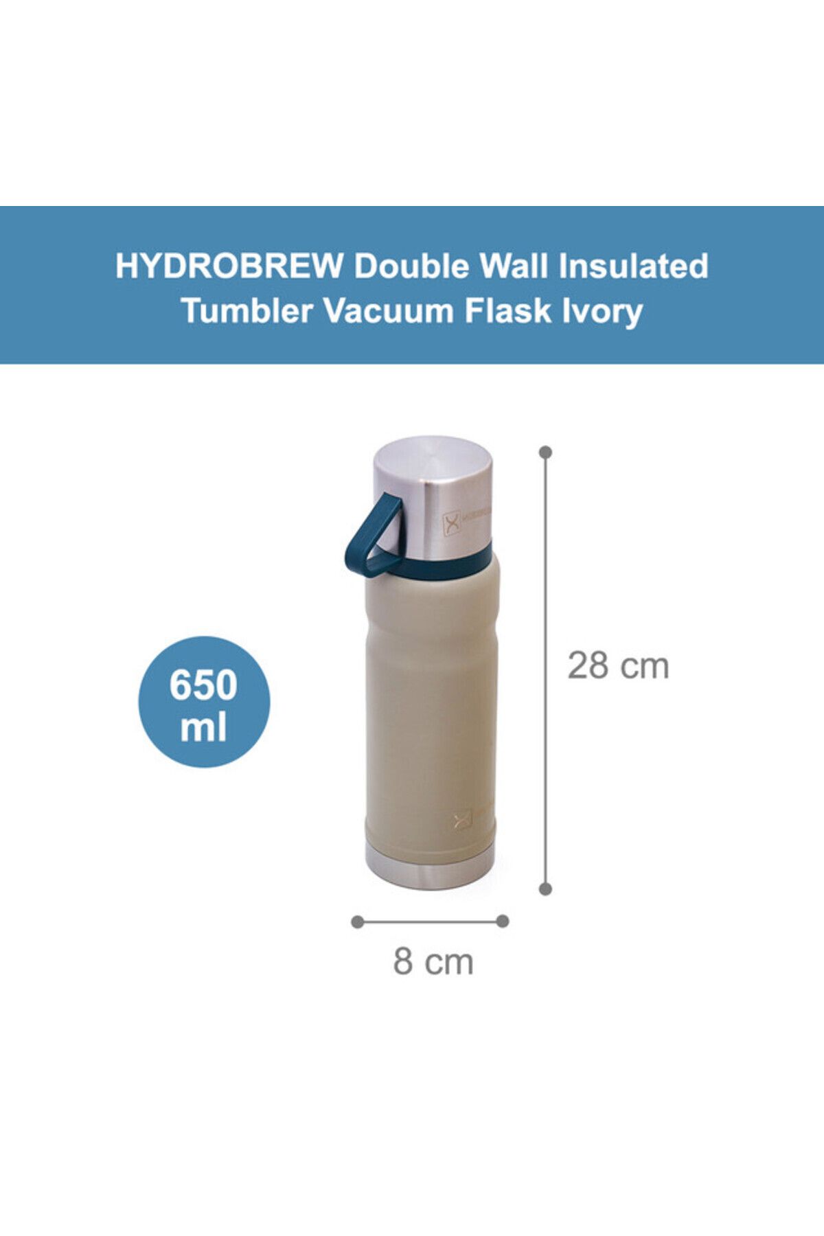 Hydrobrew-Insulated 650ml Vacuum Flask w/ 2x 150ml Cup-Ivory 5