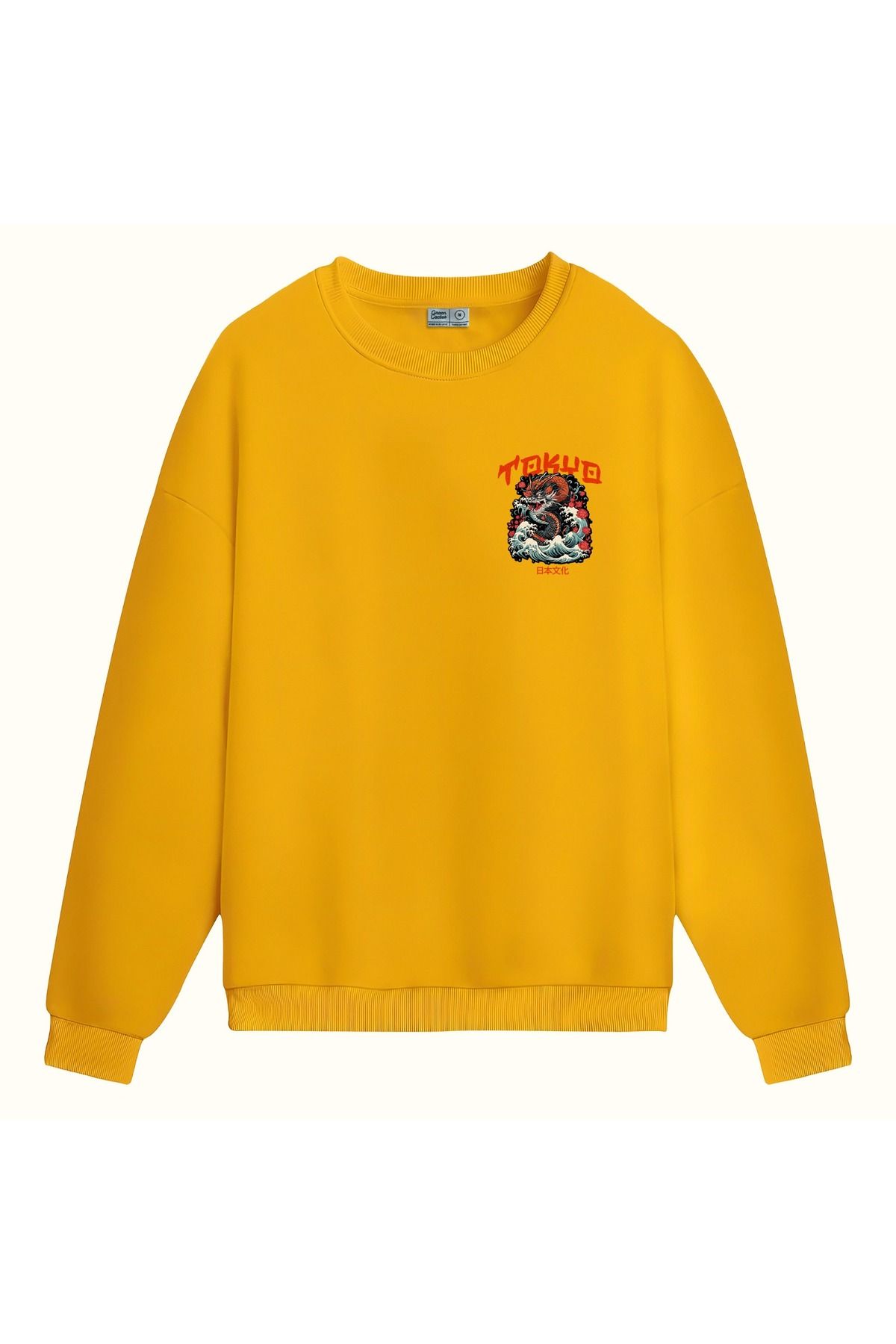 CCwear ejderha ve tokyo baskılı bisiklet yaka sweatshirt