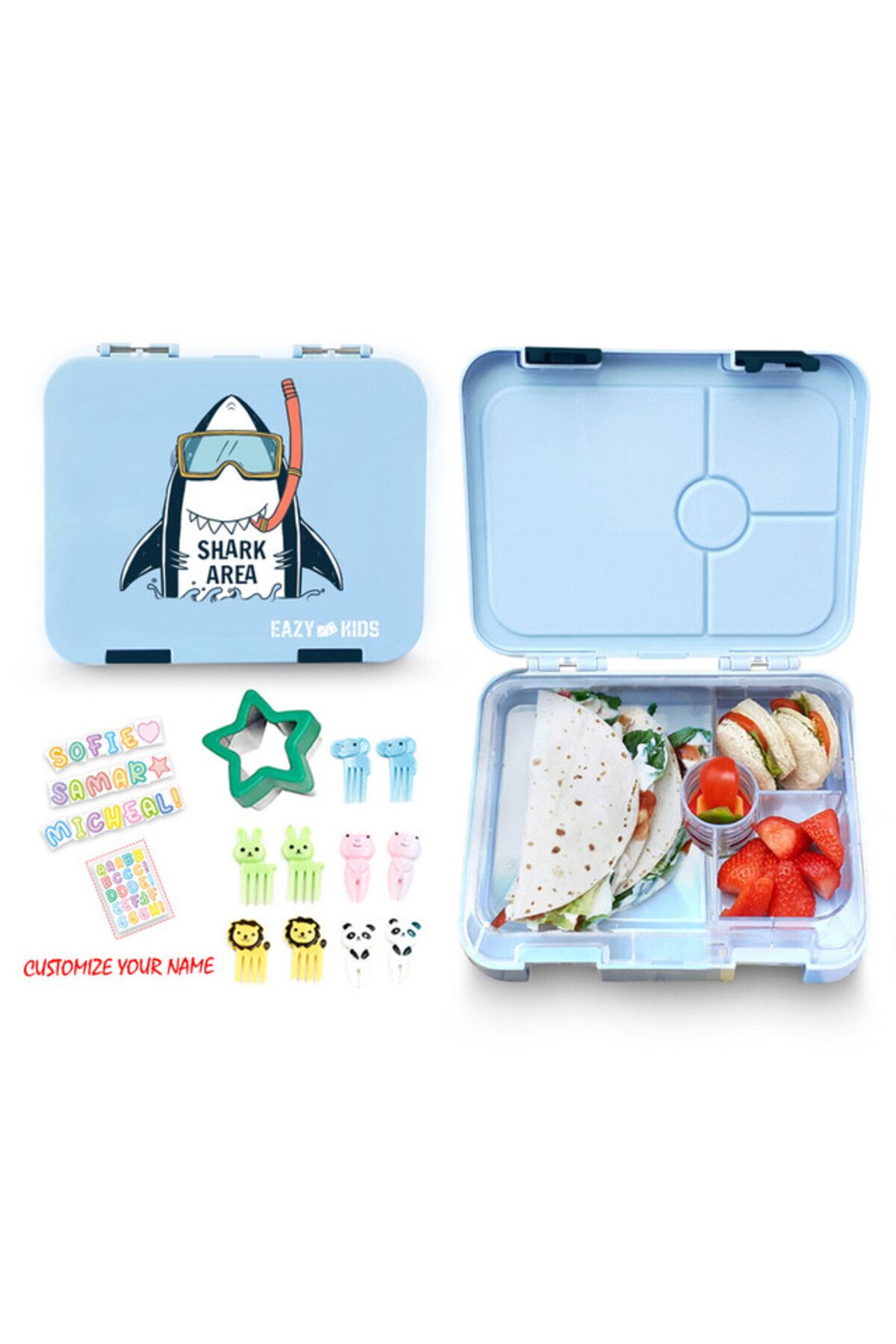 Eazy Kids Eazy Kids 4 Compartment Bento Lunch Box - Shark Blue