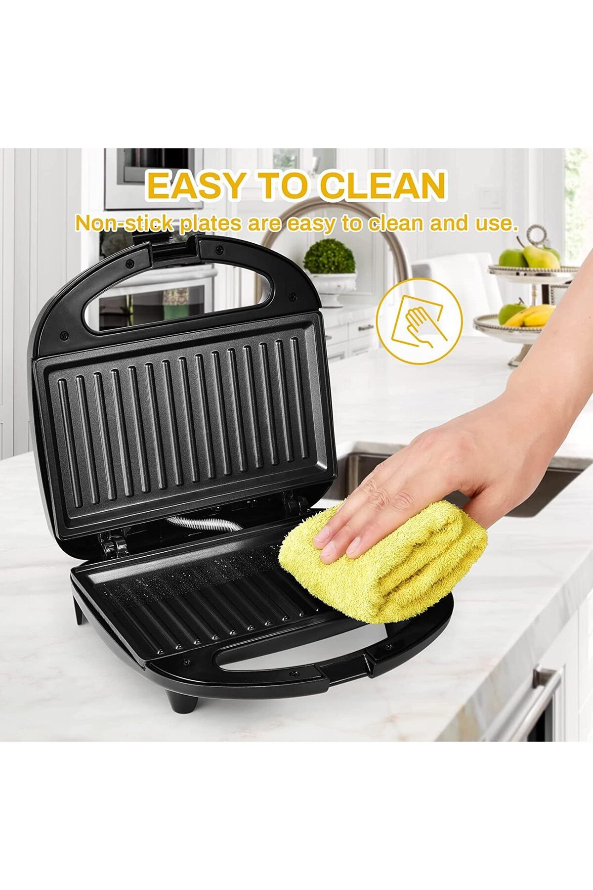 شواية بانيني كهربائية بقوة 750 واط | صانعة ساندويتشات الإفطار مع ألواح تسخين غير لاصقة على الوجهين