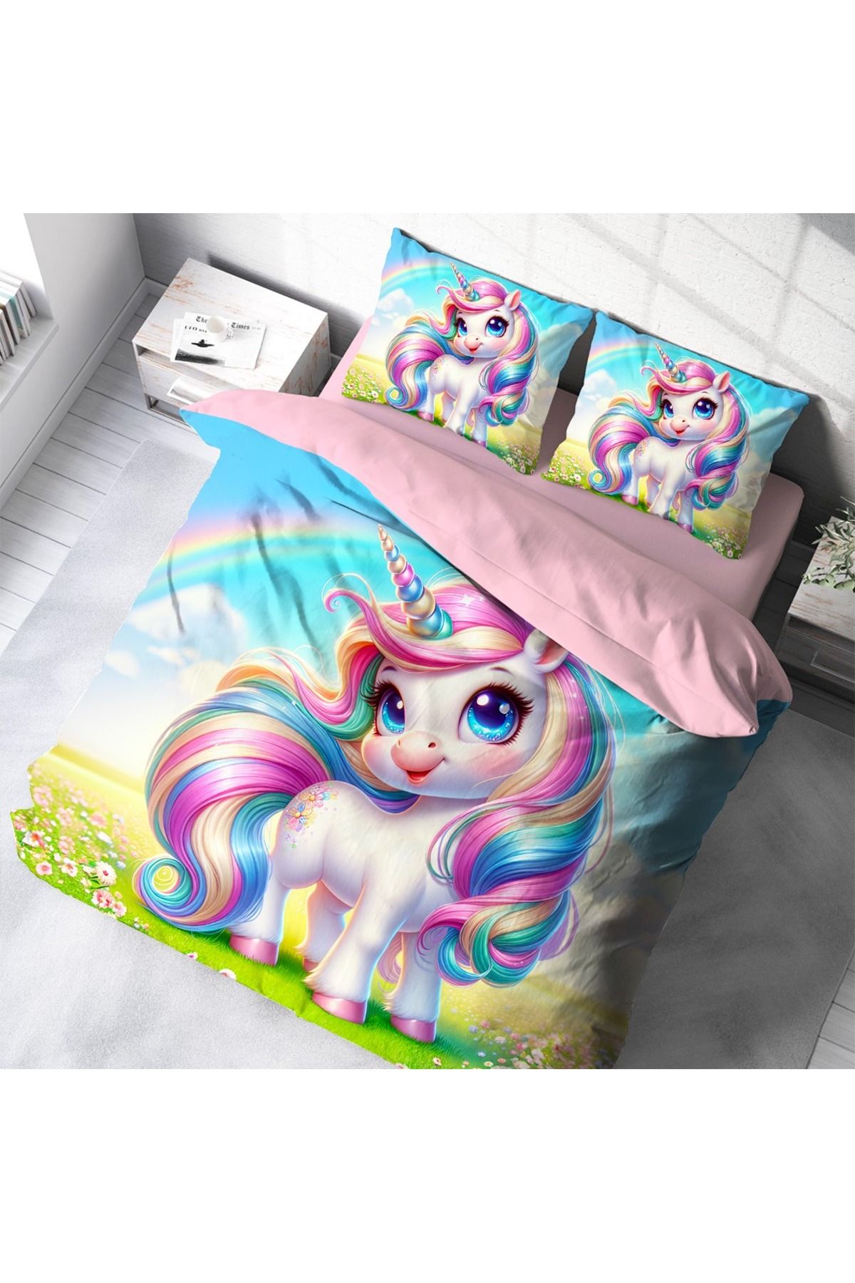 Home Nevresimhome Çift Kişilik Unicorn 3D Dijital Baskıli Nevresim Takımı