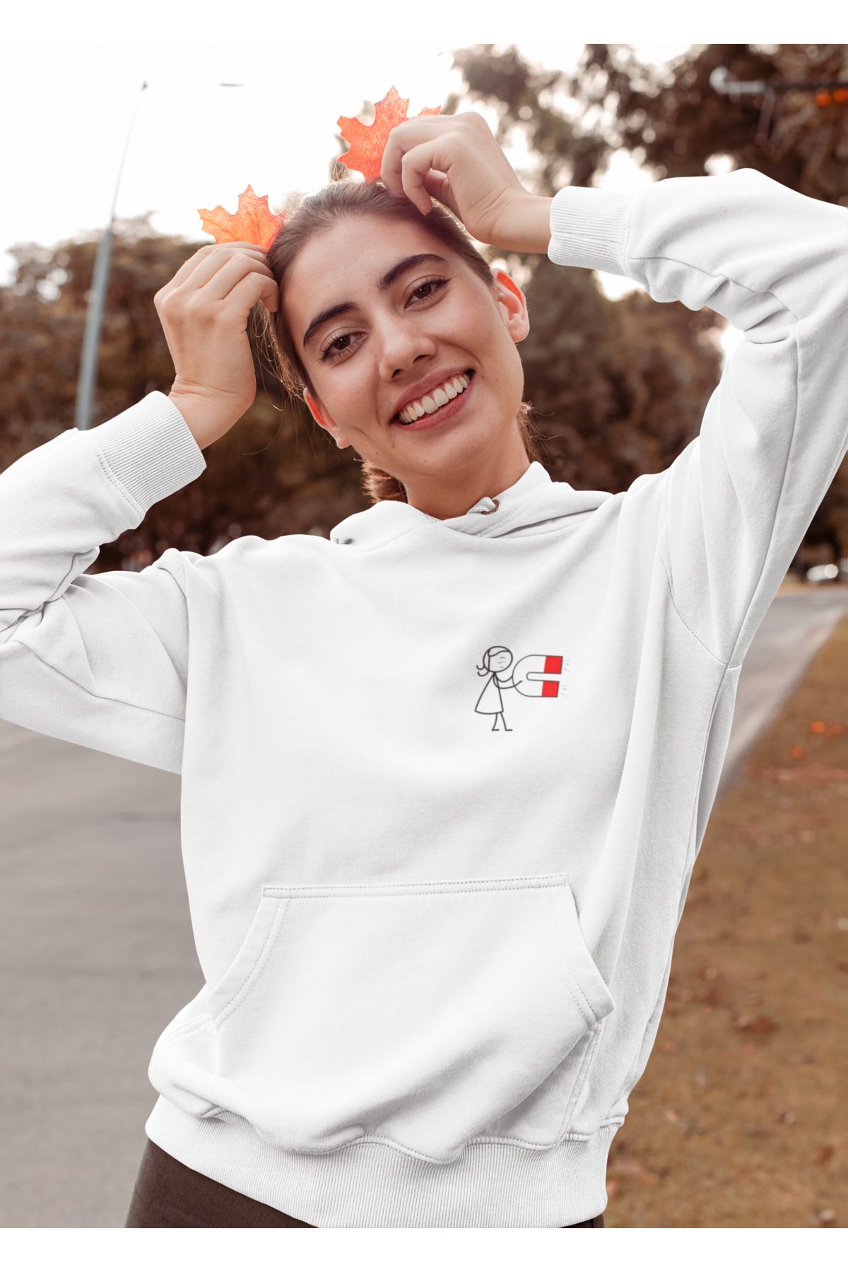 MAGORS SEVGİLİLER GÜNÜ  HEART MAGNET KADIN PAMUKLU UZUN KOLLU  KAPŞONLU SWEATSHIRT