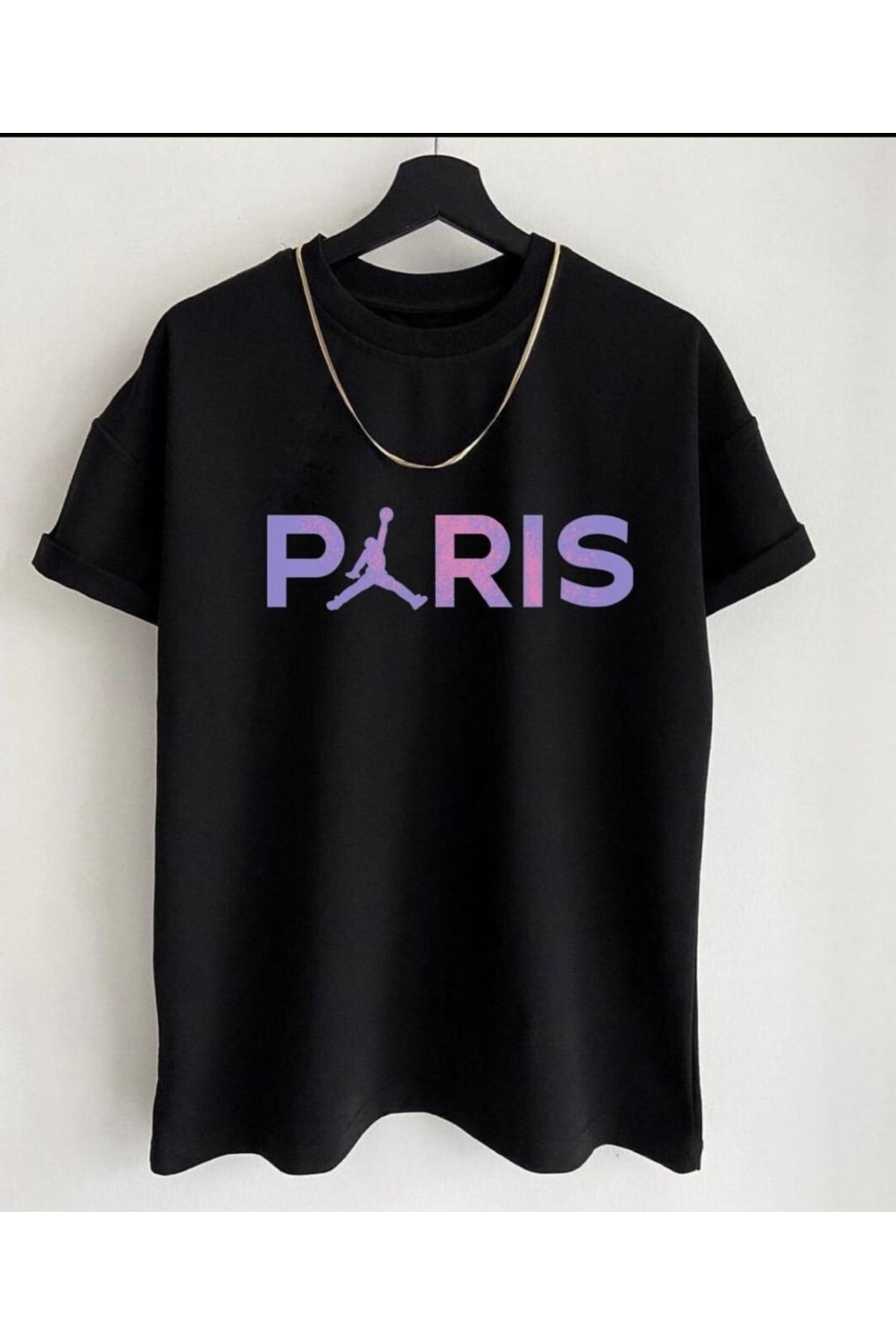 YOHO SPORT Unısex Renkli Paris Yazılı Dijital Baskılı Siyah Oversize T-shirt