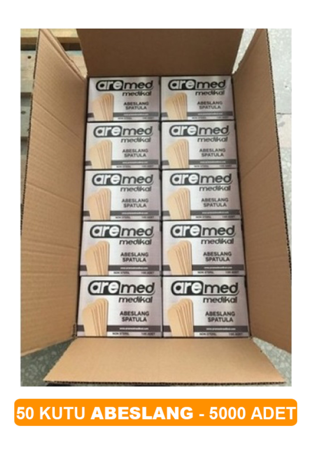 AREMED Abeslang tahta 1 Koli 5000 Adet ahşap spatula, 100'lü kutu X 50