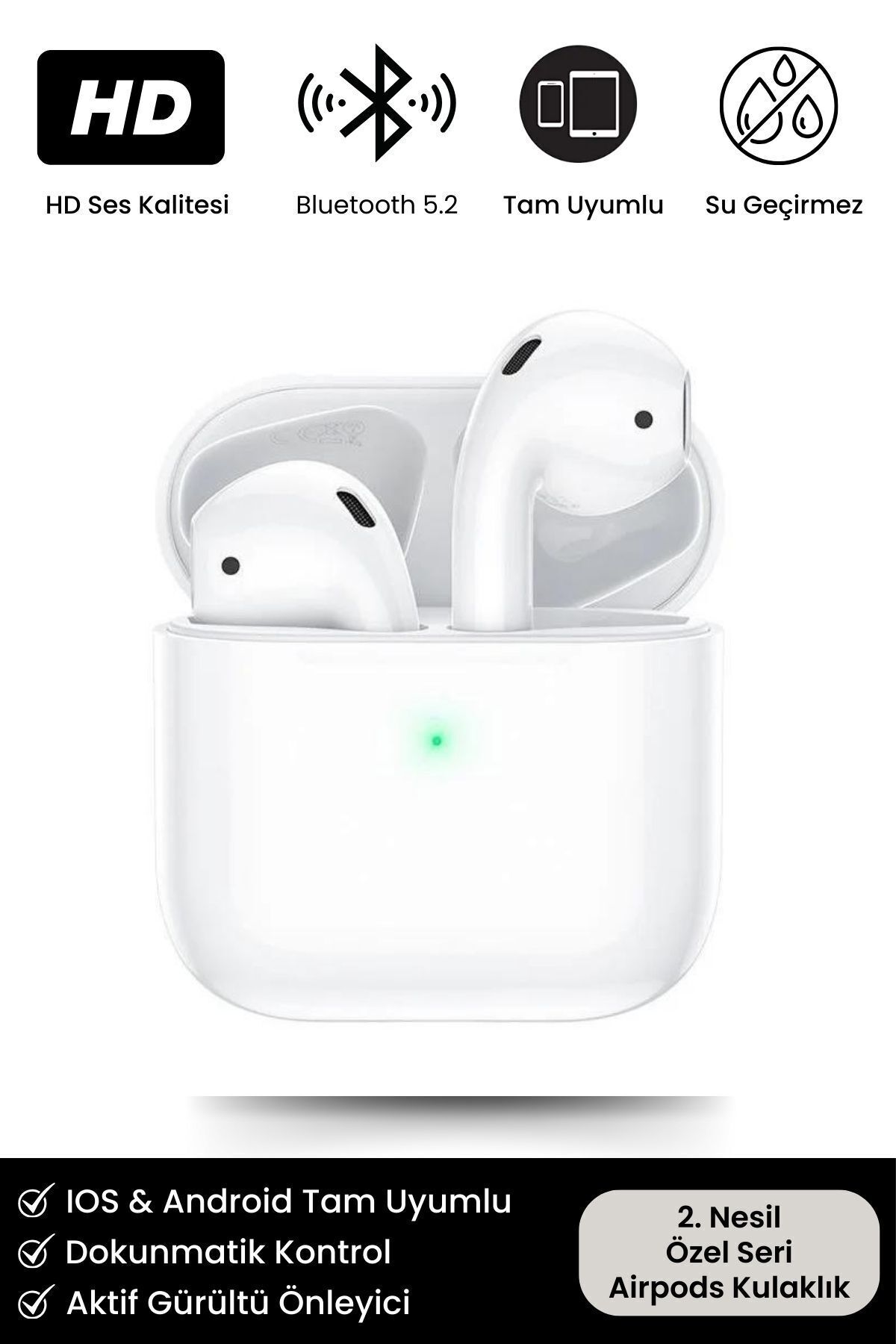 Premium Serisi White 2 Model IOS Android Uyumlu Aktif Gürültü Engelleme Kablosuz Bluetooth Kulaklık
