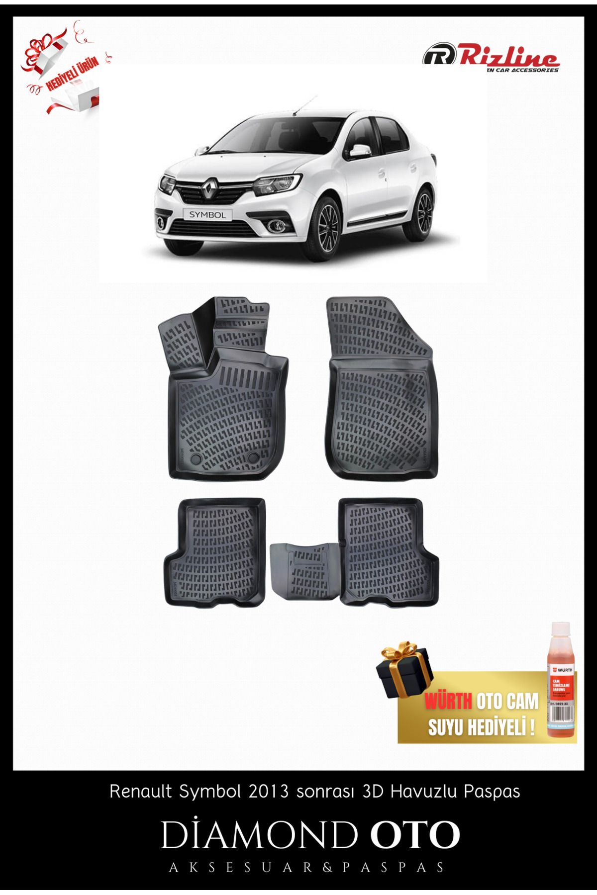 Rizline Renault Symbol 3d havuzlu paspas 2013-2014-2015-2016-2017-2018-2019-2020-2021-2022-2023-2024