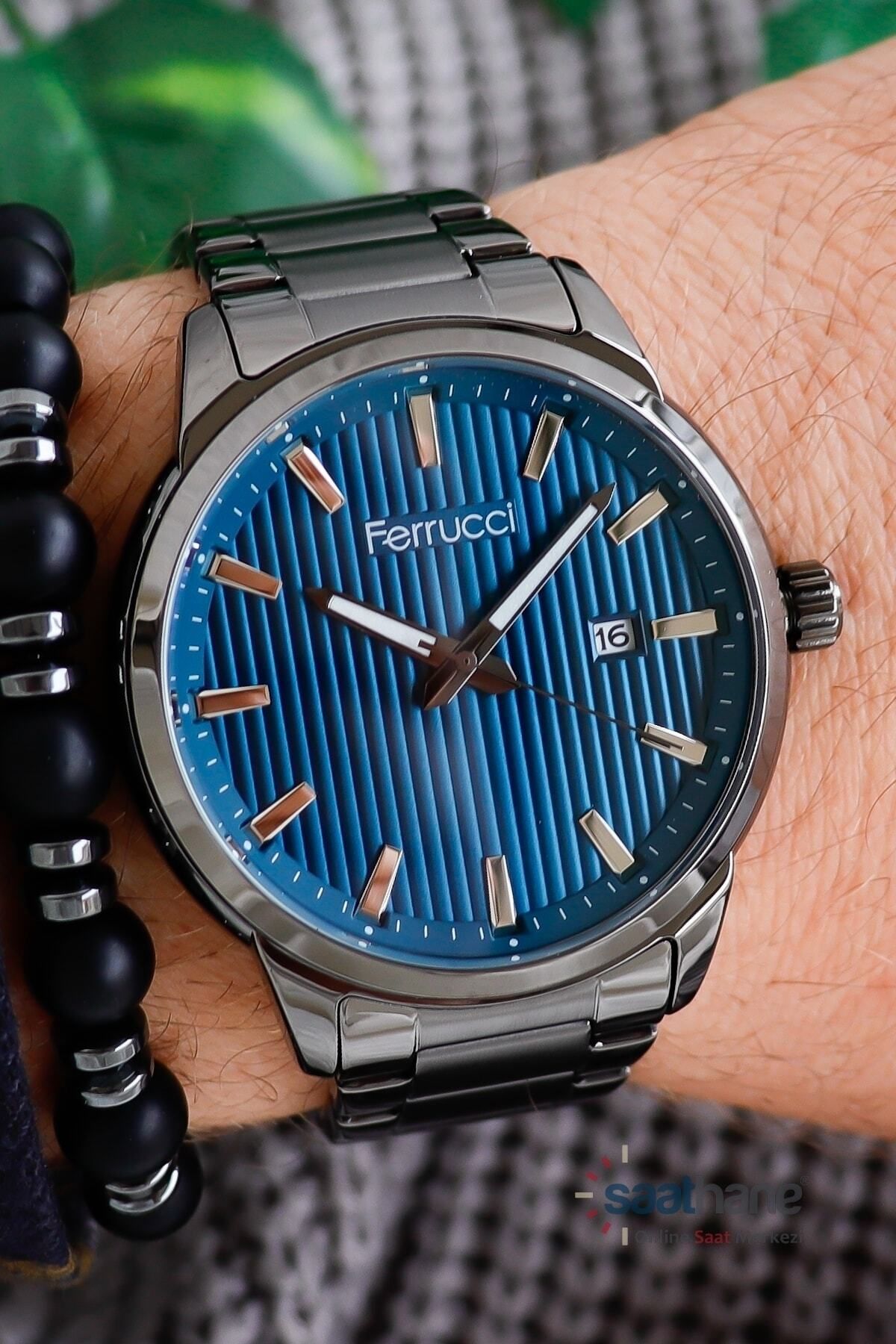 Ferrucci-Smoke Color Navy Blue Dial Calendar Men's Wristwatch Fc 0519 12821m.02 640022 3